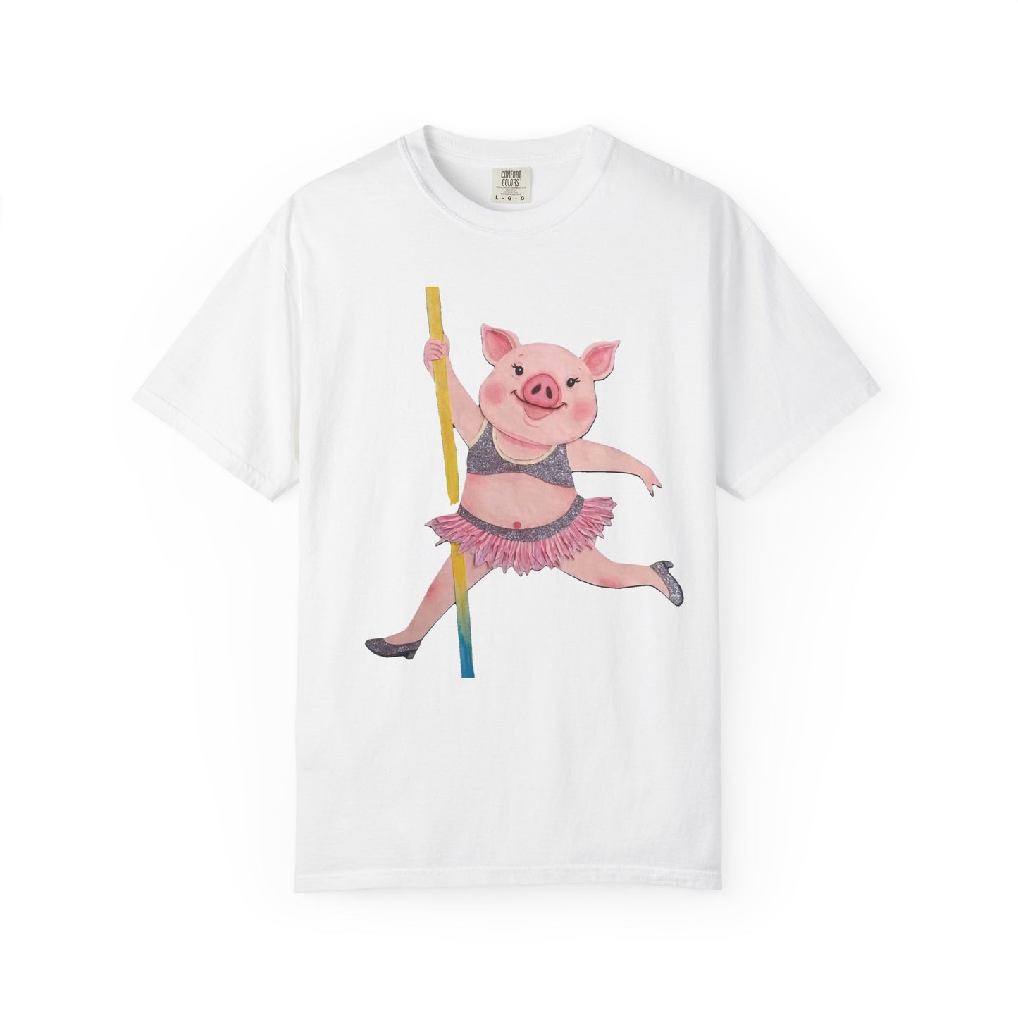 'Playful Pig' T-Shirt, Fun Graphic Tee, Animal Lover Gift, Unique Apparel, Funny T-Shirt, Cute Pig Shirt, Pole-Dancers and Pole Dancing Pig.