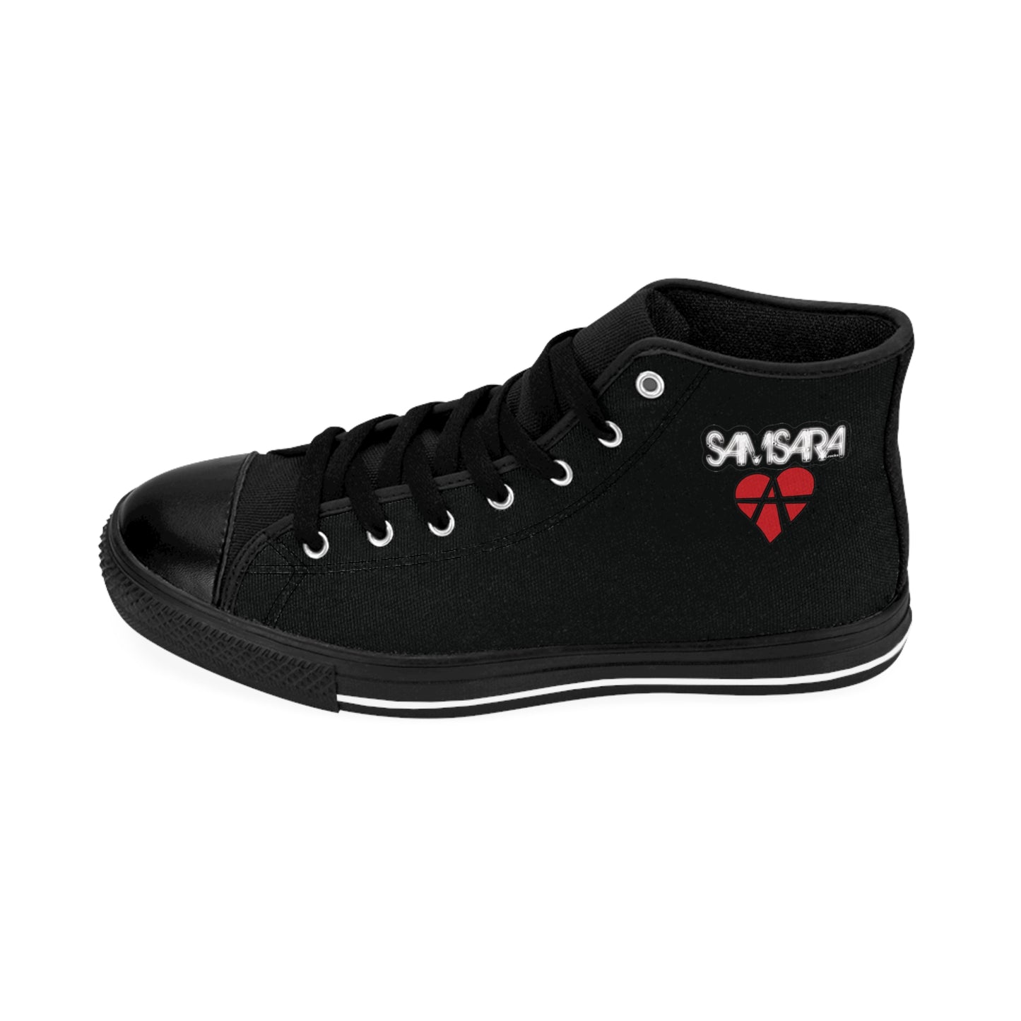 'Samsara Rocks Anarchy Love Logo' Stylish High-Top Sneakers with Heart Design, Unisex Footwear for Everyday Wear, Gifts for Him or Her, Casual Fashion