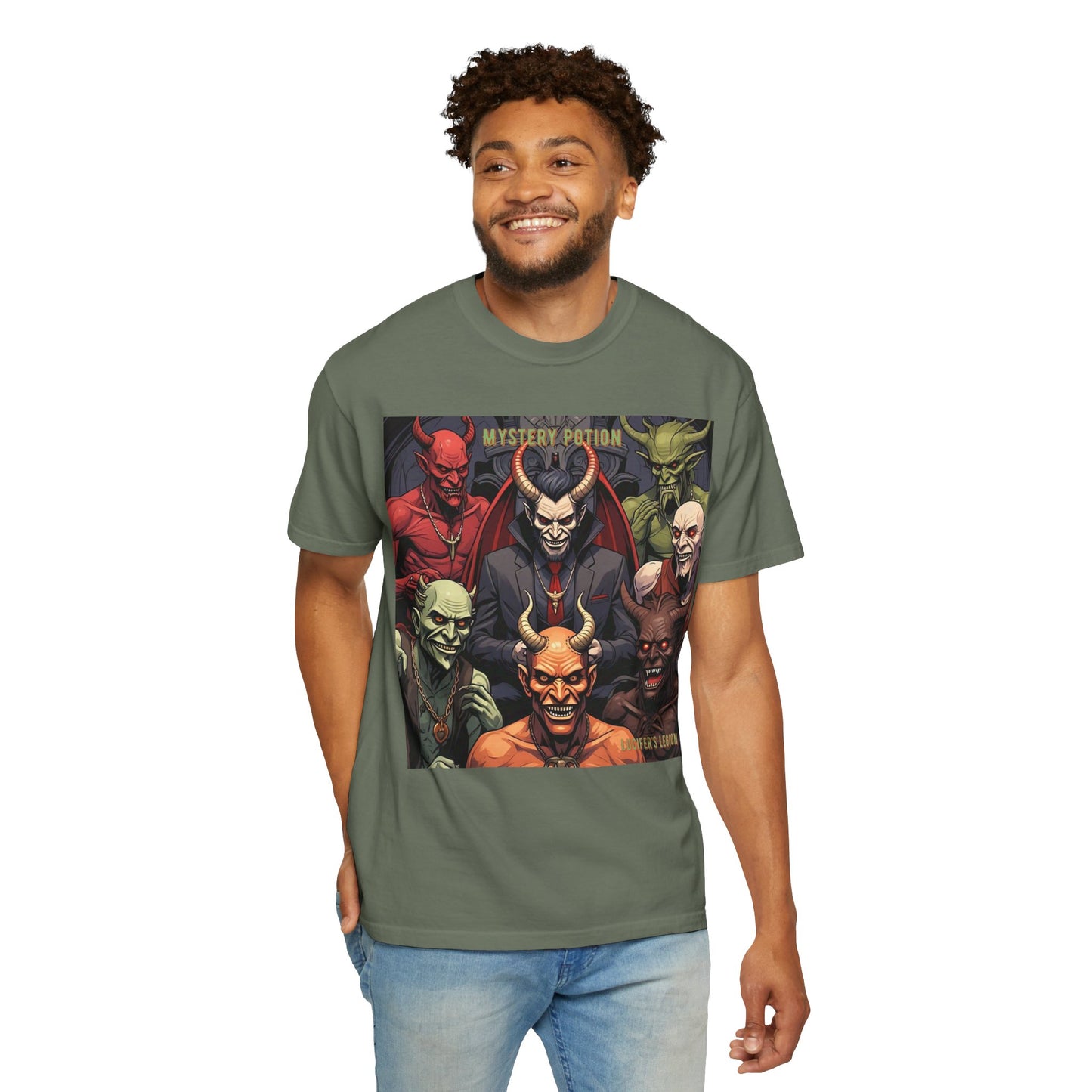 'Lucifer's Legion' by Mystery Potion, Unisex T-Shirt, Devil-Inspired Tee, Halloween Shirt, Comic Book Merch, Gift for Fans