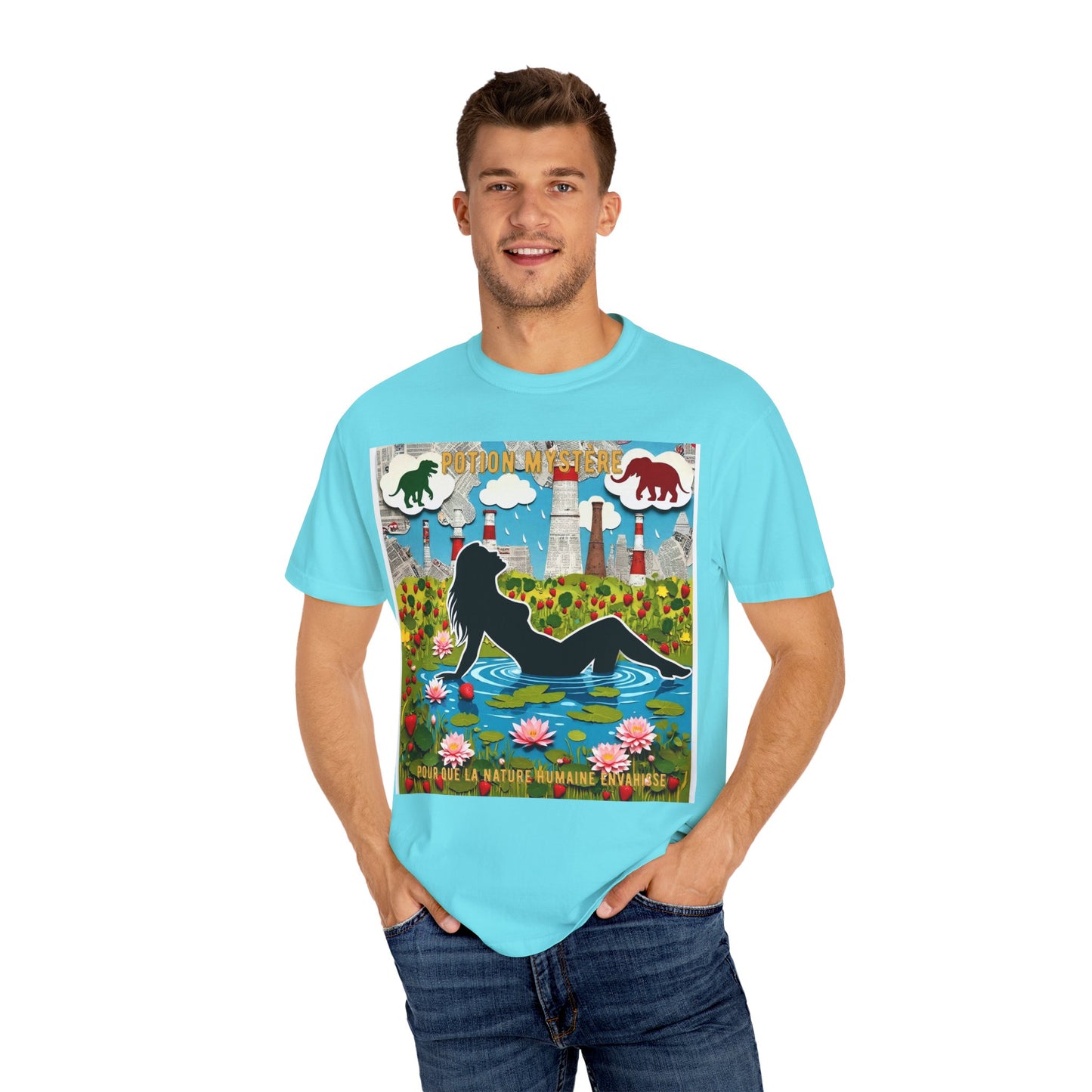 'Pour Que La Nature Humaine Envahisse' par Potion Mystère, Nature-Inspired Collage Unisex T-Shirt, Eco-Friendly Tee, Vibrant Graphic Tee, Relaxed Fit Shirt, Summer Casual Wear, Gift for Nature Lovers, Grebo Rock