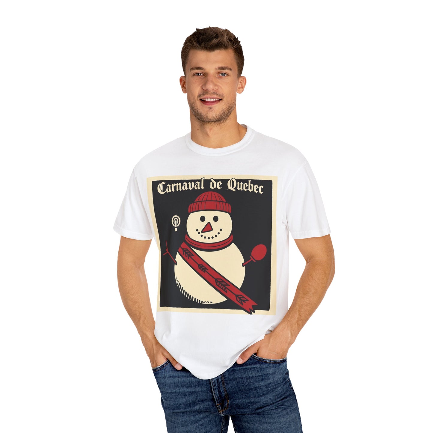 Quebec Carnaval Vintage Snowman Biker Lore Rocker T-Shirt, Cozy Winter Apparel, Unisex Snowman Graphic Tee, Festive Celebration Shirt, Winter Holiday Gift