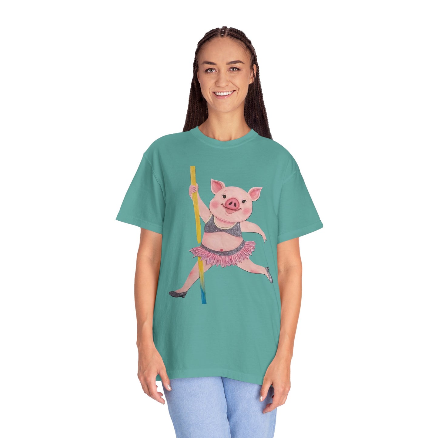 'Playful Pig' T-Shirt, Fun Graphic Tee, Animal Lover Gift, Unique Apparel, Funny T-Shirt, Cute Pig Shirt, Pole-Dancers and Pole Dancing Pig.