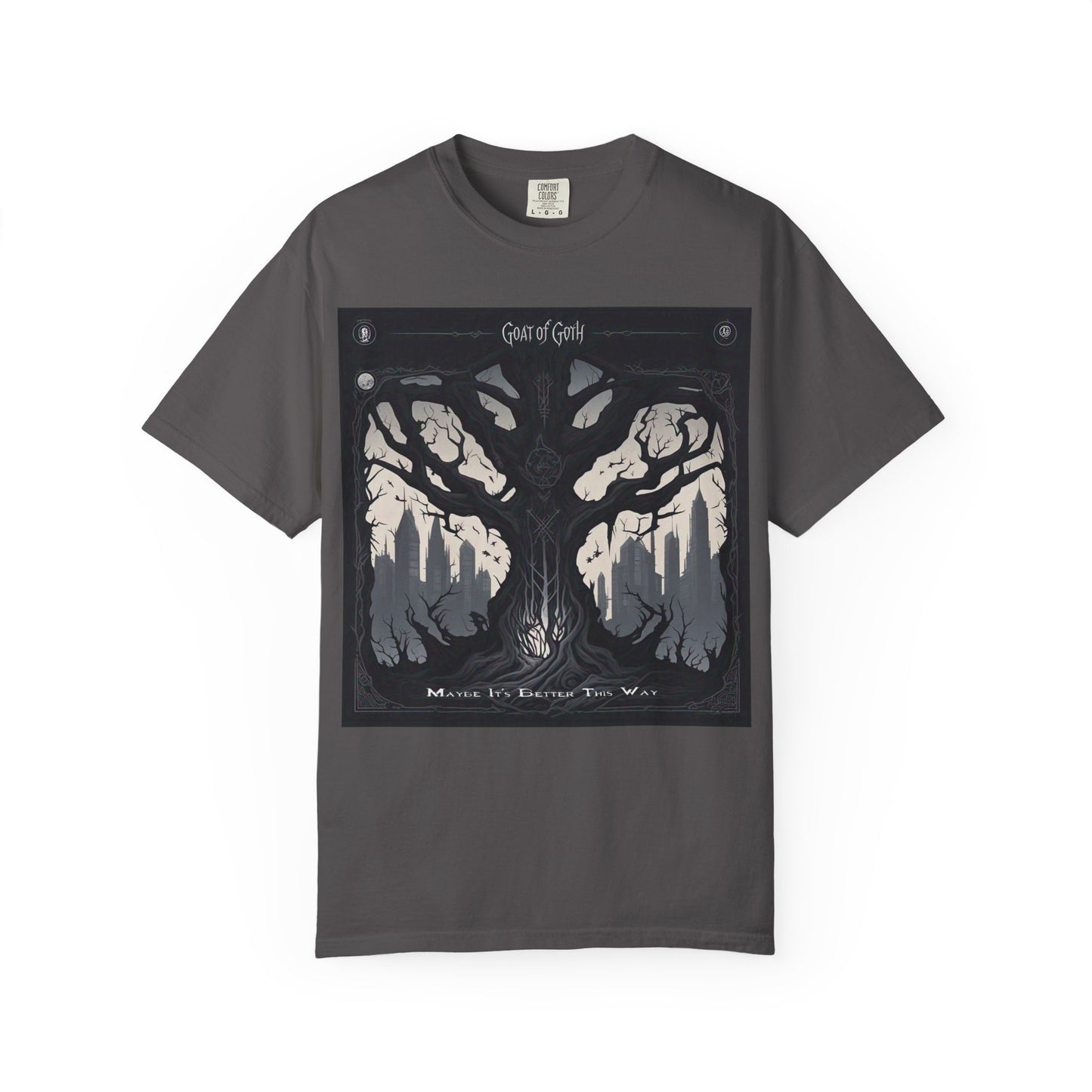 Gothic Tree T-Shirt, GOAT of Goth Unisex Cotton Tee for Nature Lovers, Unique Graphic Tee, Perfect for Festivals, Gift for Adventurers, Eco-Friendly Wear