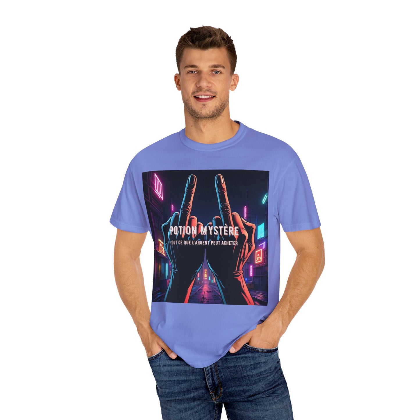 'Tout Ce Que L'Argent Peut Acheter' par Potion Mystère, Two Fingers Up Unisex T-Shirt with Artistic Graphic Design, Casual Wear, Streetwear Style, Gift for Art Lovers, Unique Graphic Tee, [...]