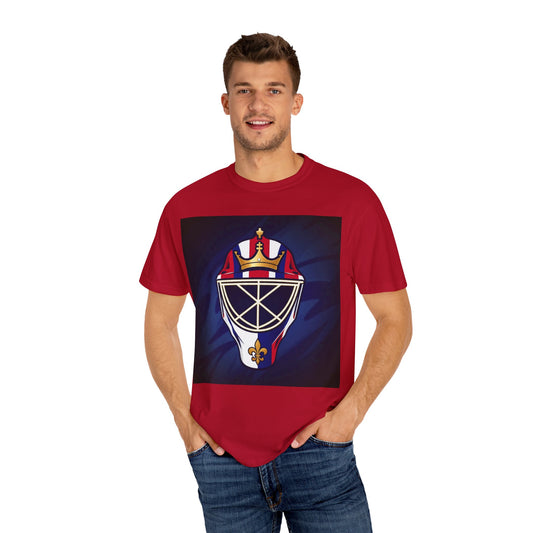 Regal Crown Goalie Mask Graphic T-shirt, Unisex Fashion Tee, Red, White and Blue Casual Wear, Gift for Her/Him, Summer Style, Graphic Apparel, Streetwear