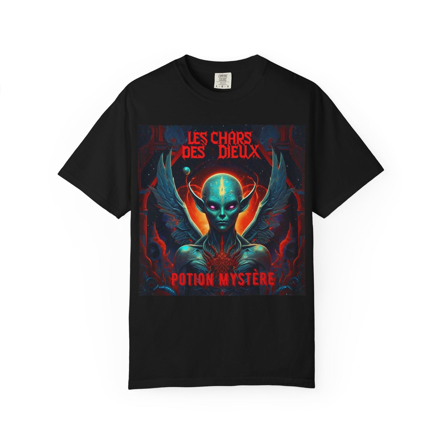 'Les Chars des Dieux' par Potion Mystère, Mystical Alien Graphic T-Shirt | Unisex Tee for Sci-Fi Lovers, Unique Gift for Halloween, Cosmic Vibes, Statement Shirt, Trendy Fashion