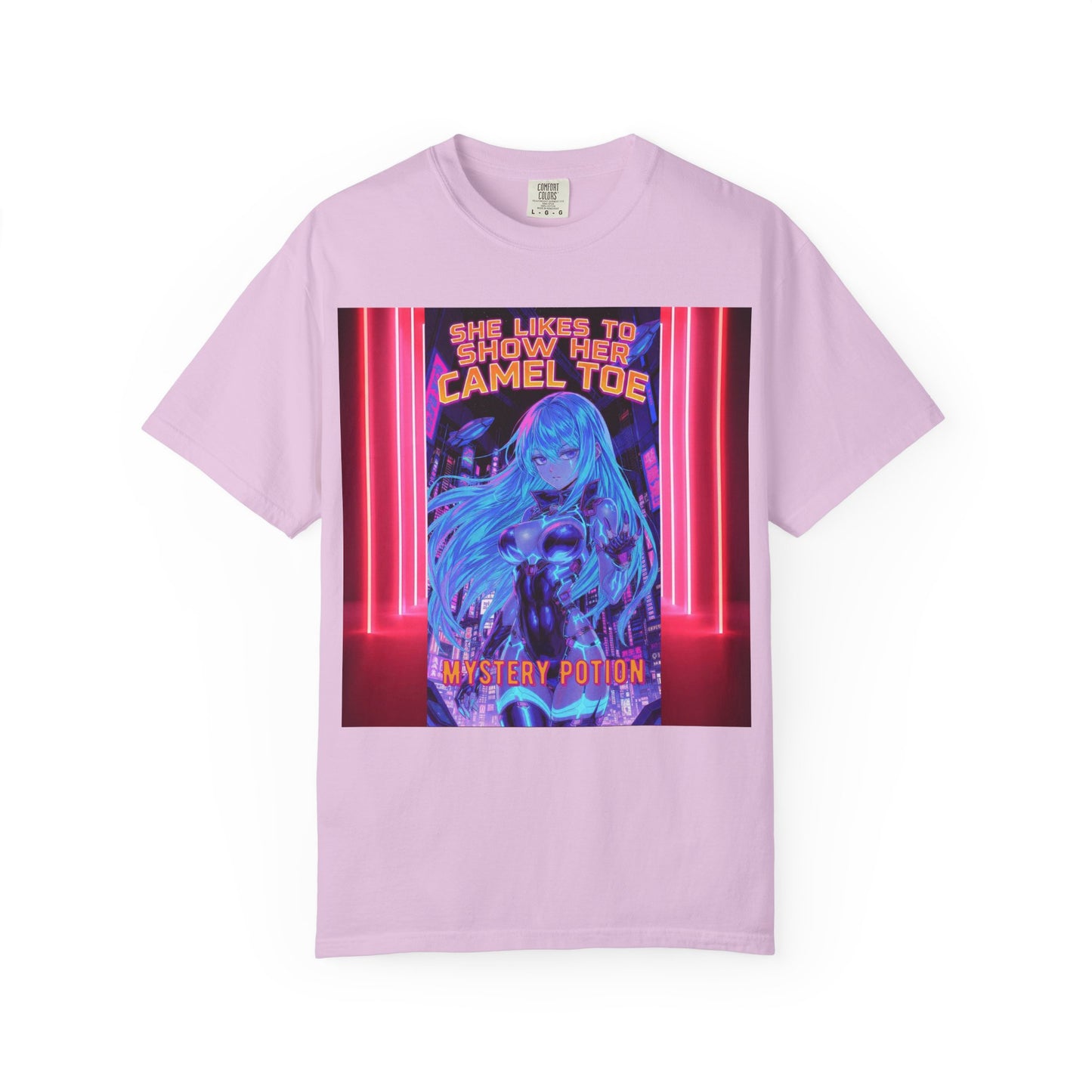 Anime Neon Tee — "She Likes to Show Her Camel Toe" Graphic T-Shirt