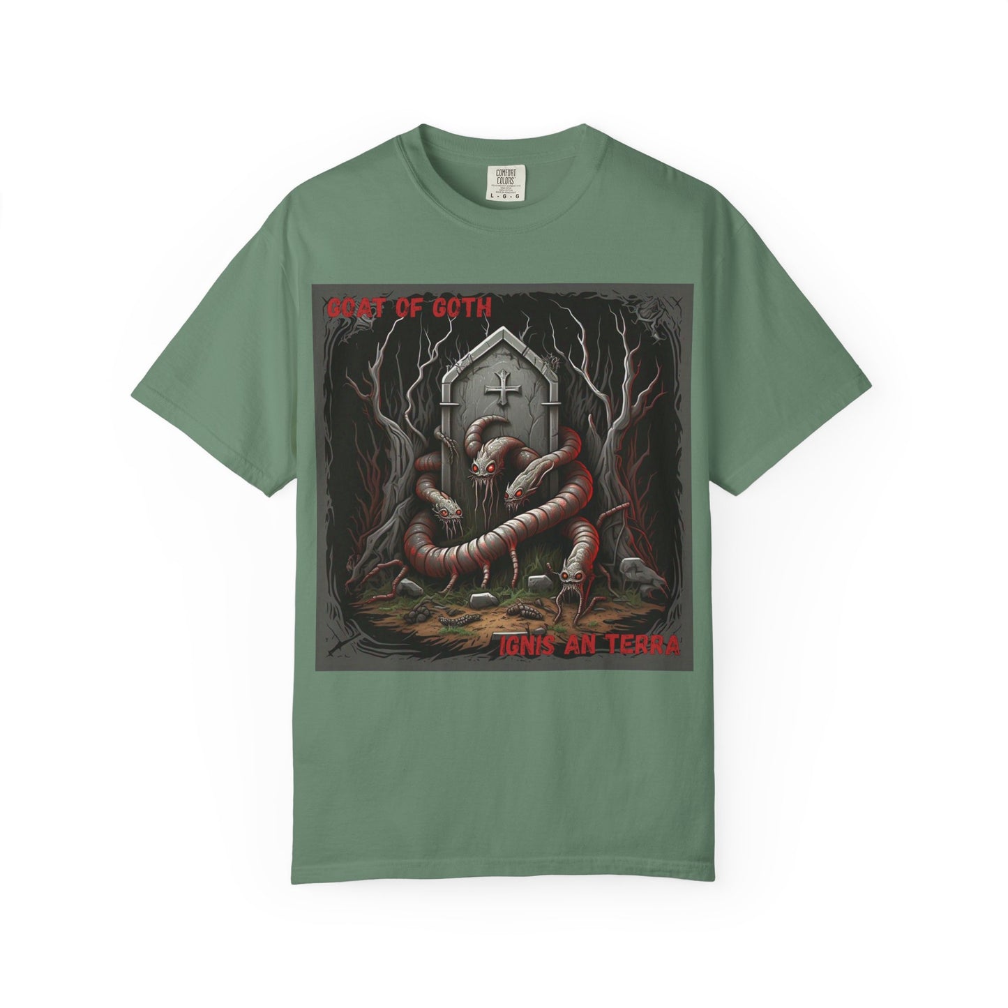 'Ignis An Terra' by GOAT of Goth, Gothic Graphic T-Shirt, Dark Aesthetic Tee, Unisex Halloween Shirt, Unique Gift for Horror Lovers, Casual Everyday Wear