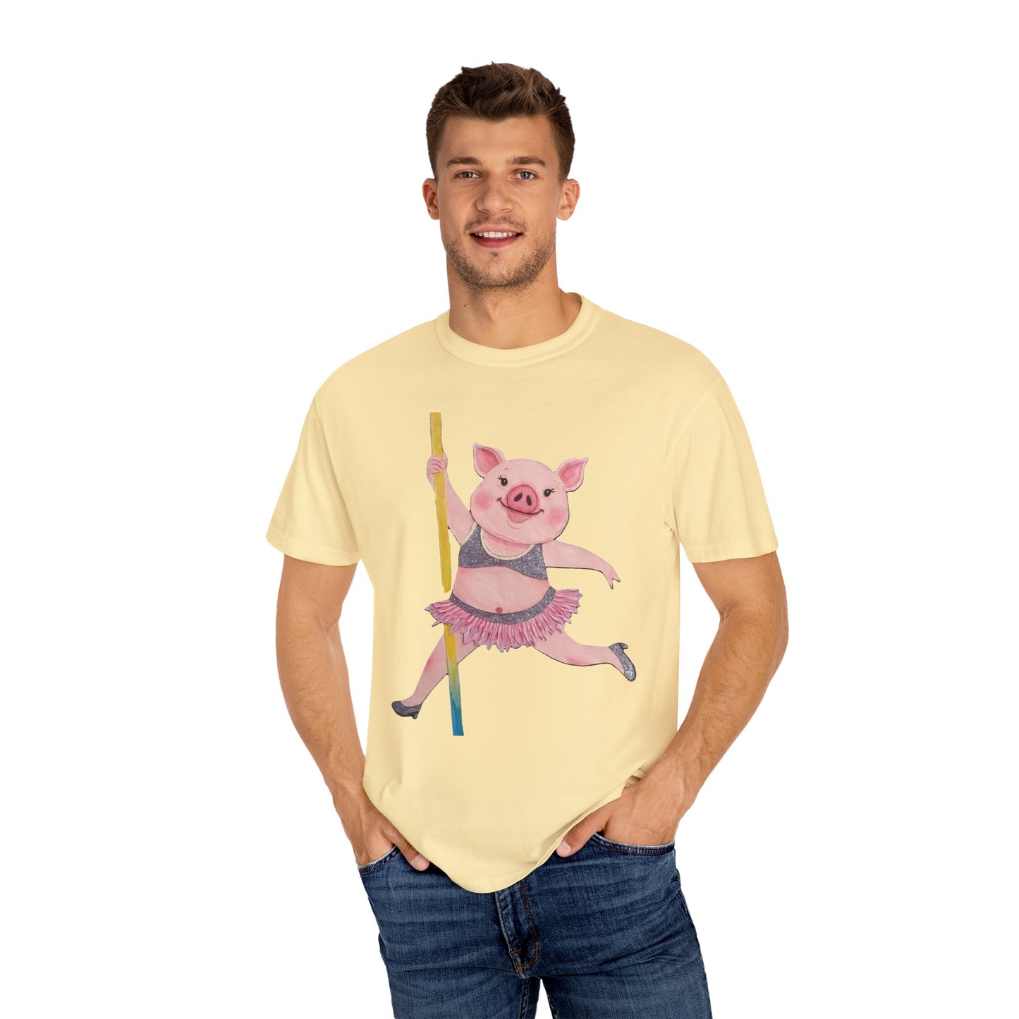 'Playful Pig' T-Shirt, Fun Graphic Tee, Animal Lover Gift, Unique Apparel, Funny T-Shirt, Cute Pig Shirt, Pole-Dancers and Pole Dancing Pig.