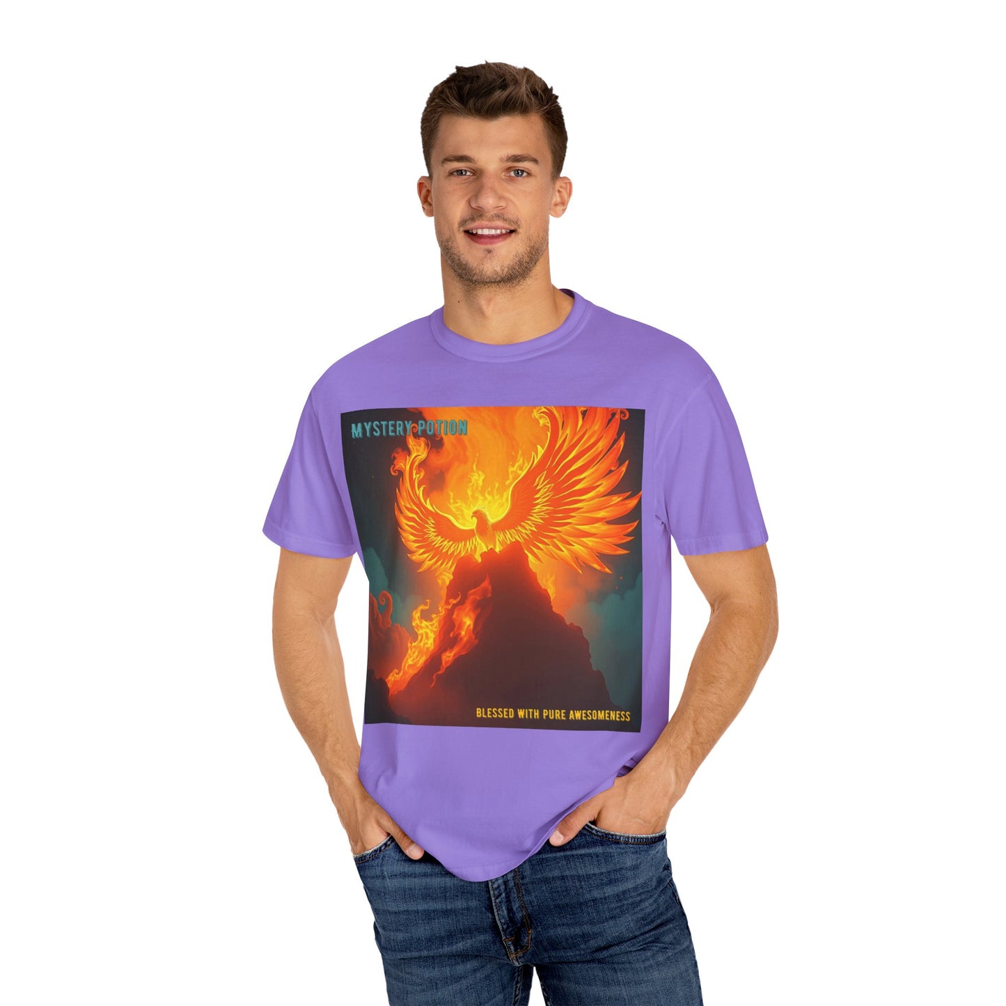 'Blessed With Pure Awesomeness' Mystery Phoenix Graphic Unisex T-shirt, Cool Casual Wear, Unique Gift for Nature Lovers, Birthday, Summer Event, Spiritual Design