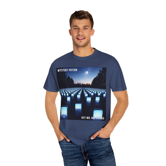 Mystery Potion "Hey Mr. Bot Farmer" Graphic T-Shirt, Unisex Vintage Tee, Perfect for Music Festivals, Casual Wear, Gifts for Him/Her