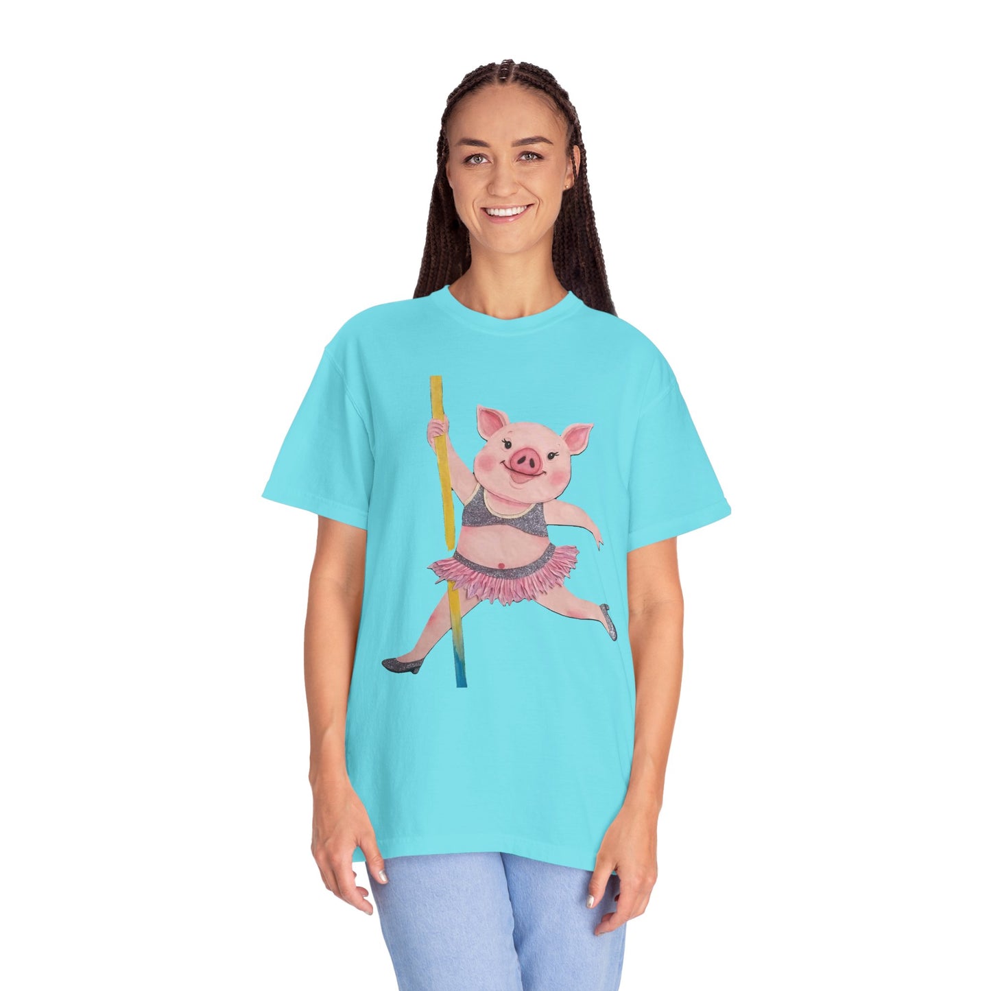 'Playful Pig' T-Shirt, Fun Graphic Tee, Animal Lover Gift, Unique Apparel, Funny T-Shirt, Cute Pig Shirt, Pole-Dancers and Pole Dancing Pig.