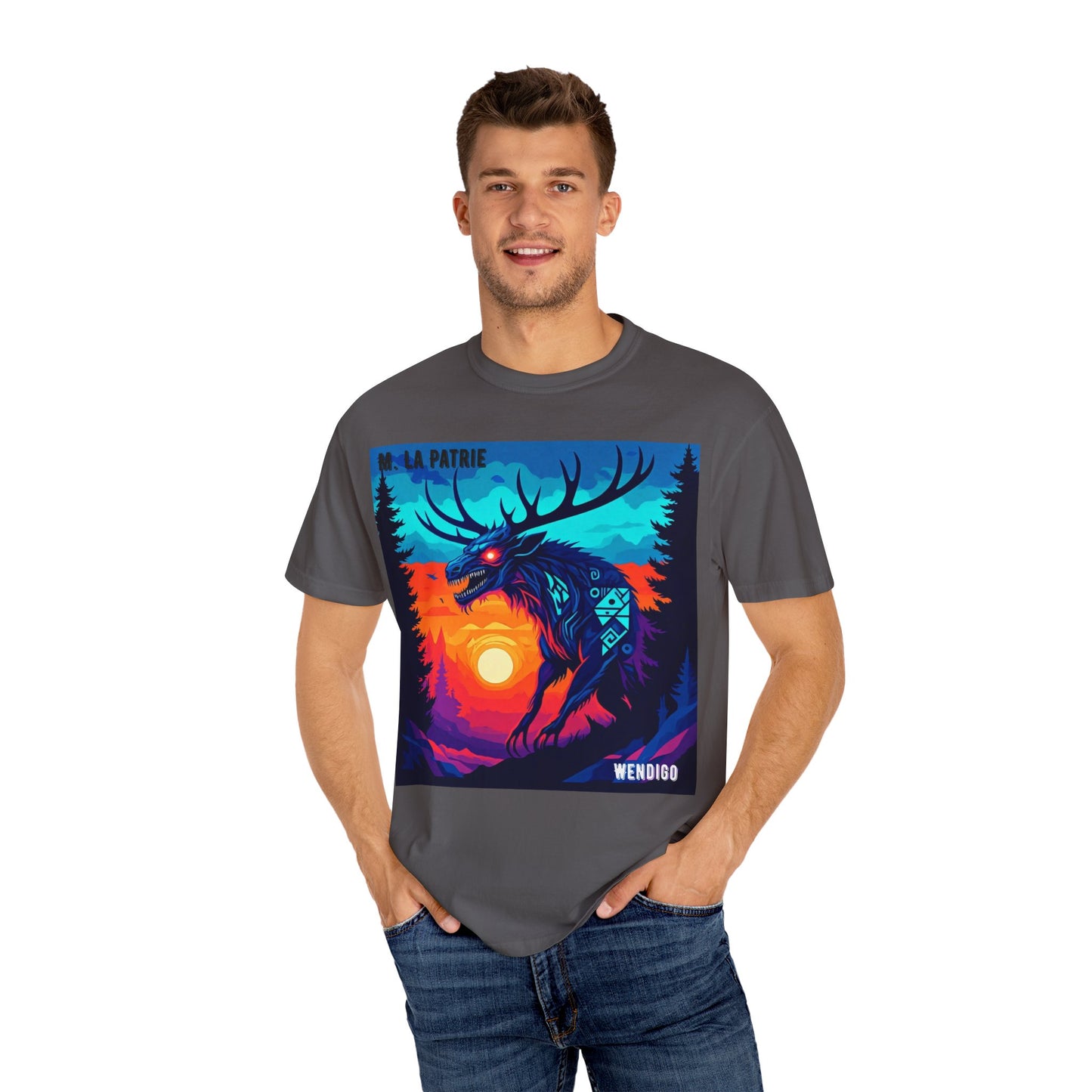 'Wendigo' par M. La Patrie, Vibrant First Nations Style Graphic T-Shirt, Unique Art Tee for Nature Lovers, Gift for Halloween, Cozy Casual Wear, Unisex Shirt