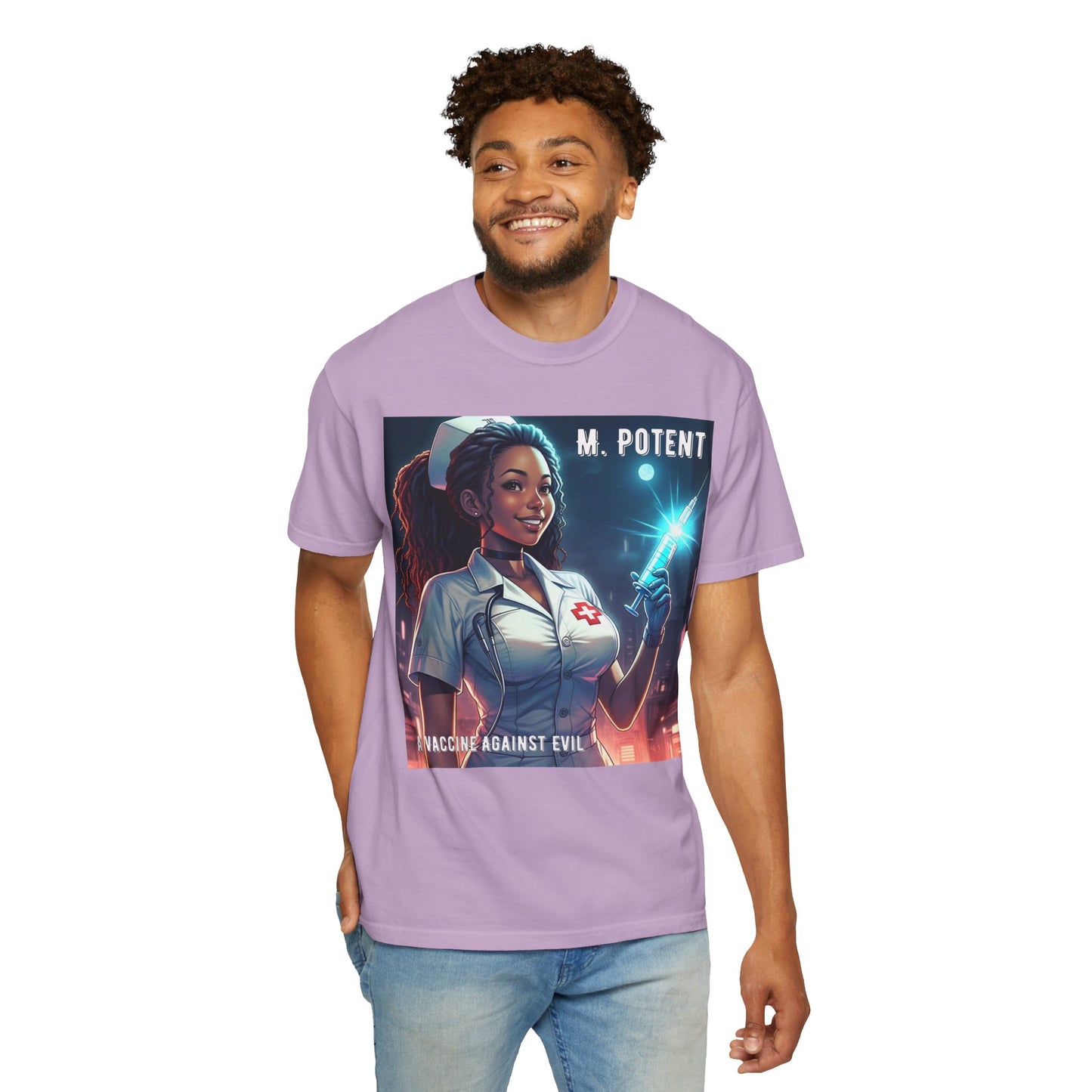 M. Potent's 'A Vaccine Against Evil', Medicine-Themed Unisex T-Shirt, Positive Vibes, Great for Nurses, Vaccination Awareness, Gift for Healthcare Workers
