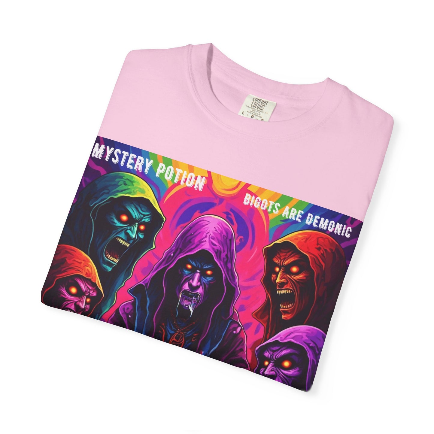 Mystery Potion Graphic Tee | Unisex Halloween T-shirt, Spooky Gift, "Bigots Are Demonic" Graphic Shirt, Witchy Apparel, Unique Casual Wear