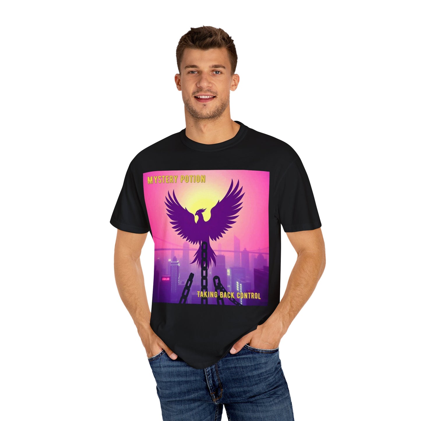 'Taking Back Control' by Mystery Potion, Phoenix Rising, Breaking Chains Unisex T-Shirt - Taking Back Control, Graphic Tee for Casual Wear, Perfect for Festivals, Gifts, and Everyday Style