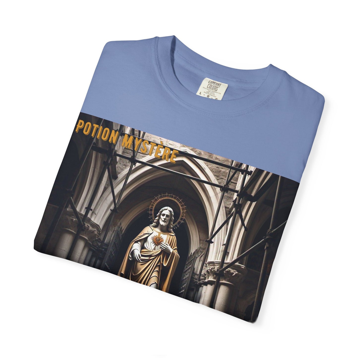 Mystical Potion Jesus Statue T-Shirt - Unisex, Relaxed Fit, Perfect for Festivals, Gifts, Everyday Wear, Unique Art Design