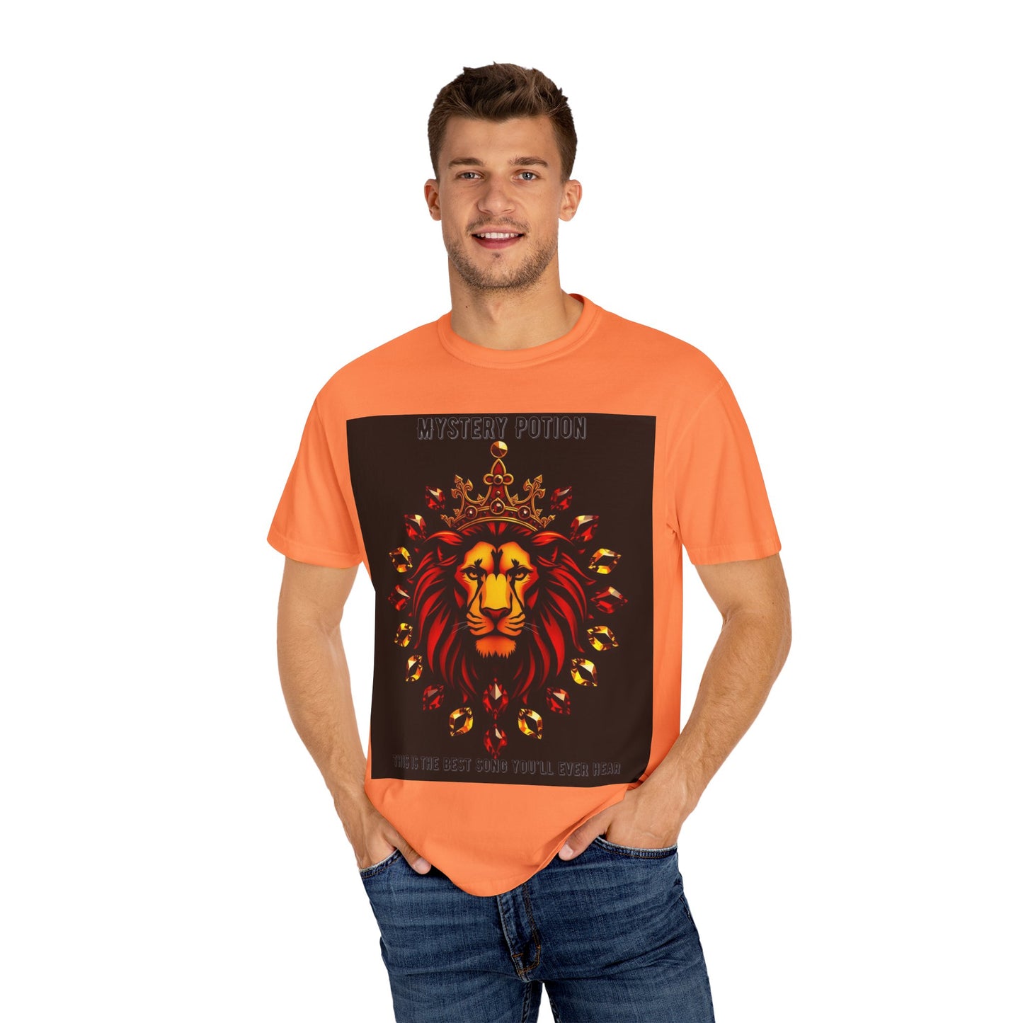 'This Is The Best Song You'll Ever Hear' by Mystery Potion, Bold Graphic Royal Lion T-Shirt, Unisex Tee, Streetwear Style, Gift for Lion Lovers, Perfect for Casual Outings, Unique Clothing