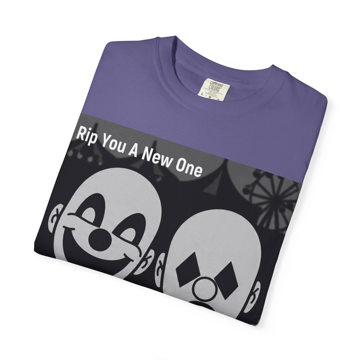 'My Life's A Circus' by Rip You A New One, Clown-Themed Unisex T-Shirt, Quirky Graphic Tee, Funny Gift for Theatre Lovers, Unique Casual Wear, Statement T-shirt, Humor Apparel, Sad and Happy Faces