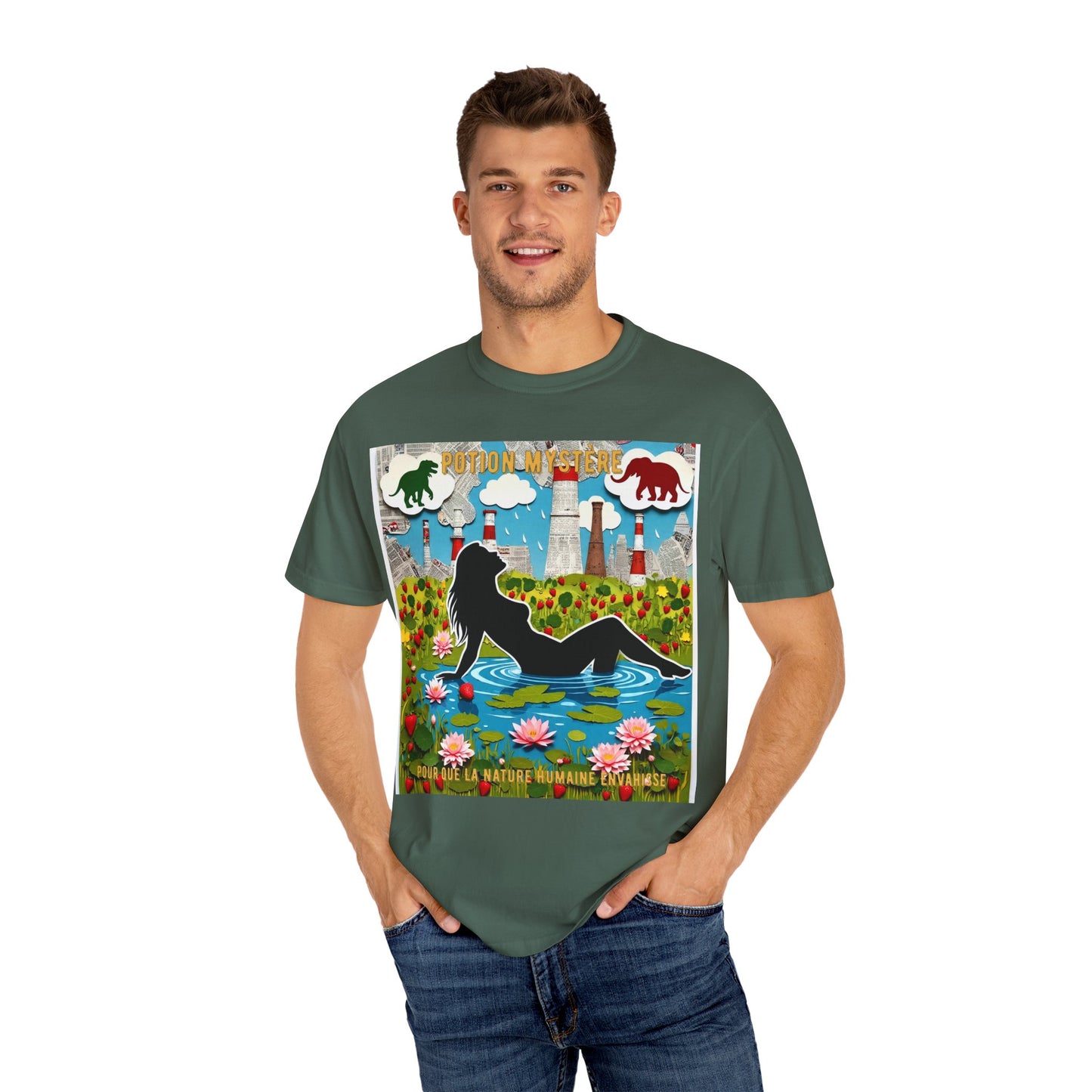 'Pour Que La Nature Humaine Envahisse' par Potion Mystère, Nature-Inspired Collage Unisex T-Shirt, Eco-Friendly Tee, Vibrant Graphic Tee, Relaxed Fit Shirt, Summer Casual Wear, Gift for Nature Lovers, Grebo Rock