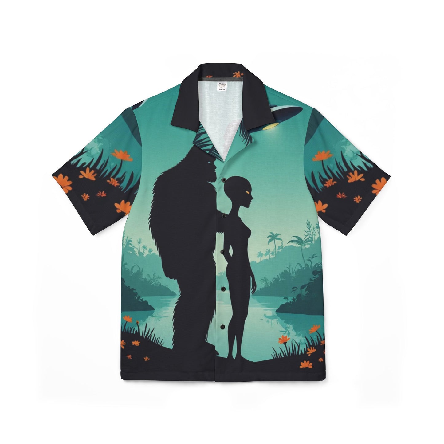 Men's Alien Bigfoot Hawaiian Camp Shirt, Retro Vacation Style, Perfect for Beach Parties, Summer BBQs, Men's Summer Wear, Unique Gift Idea