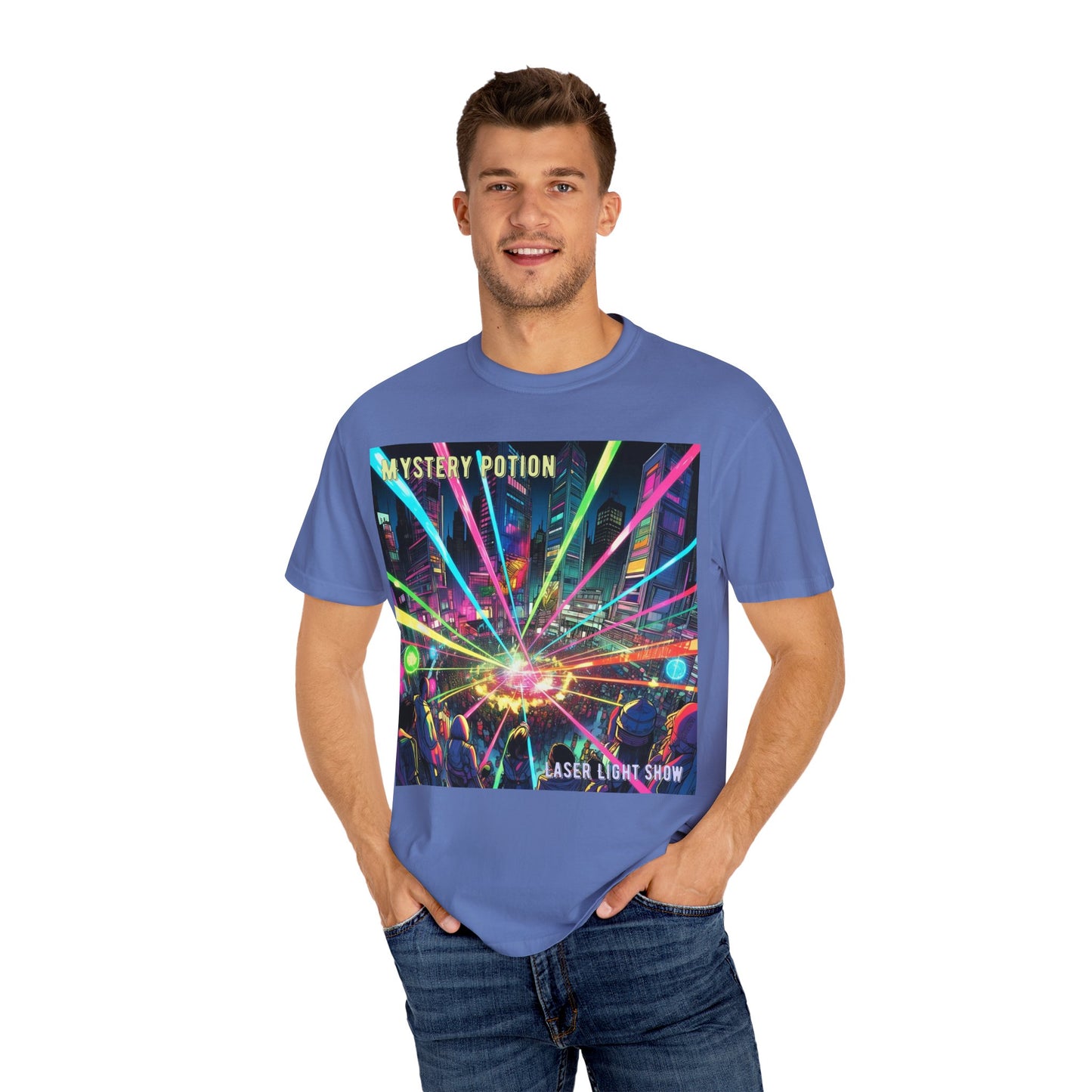 Mystery Potion Laser Light Show Tee, Unisex Graphic T-Shirt, Festival Wear, Concert Shirt, Party Outfit, Colorful Apparel