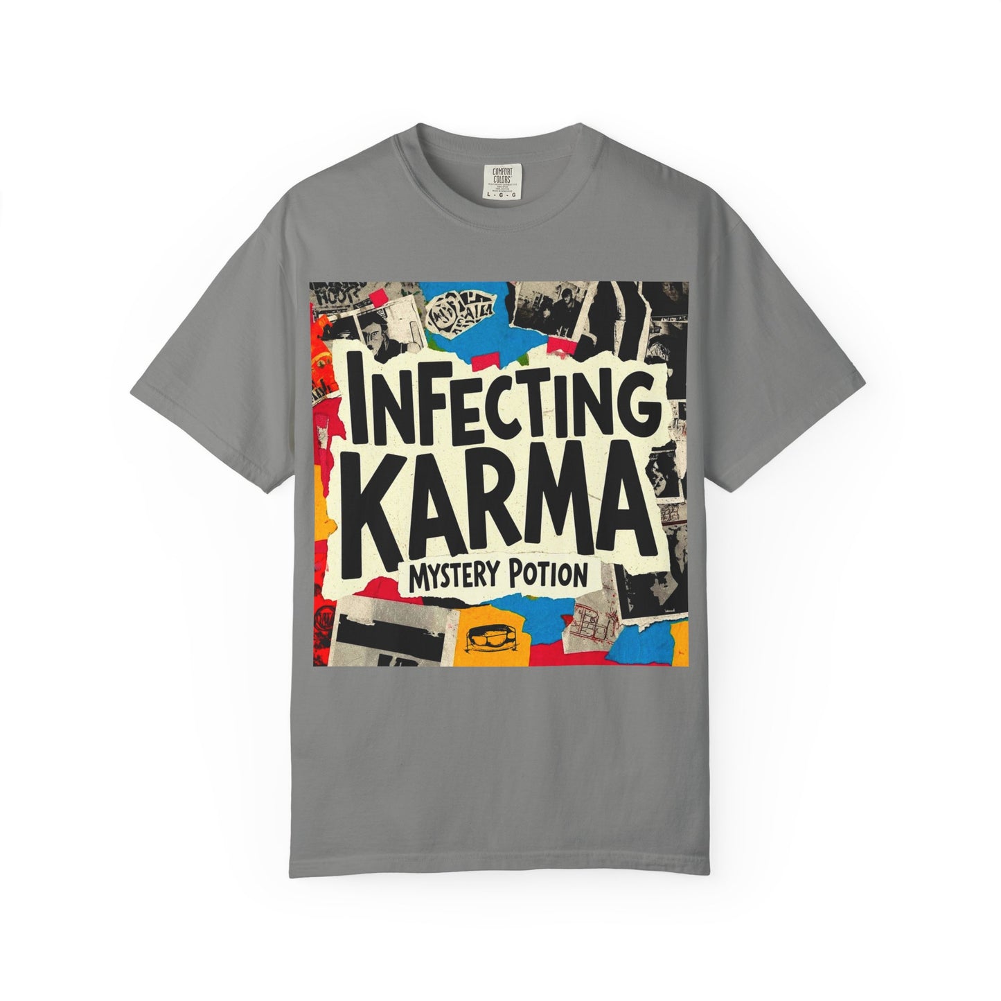 'Infecting Karma' by Mystery Potion,  Mystical Vibes T-shirt Design - Summer Casual Wear, Gift for Friends, Festival Apparel, Unique Statement Tee