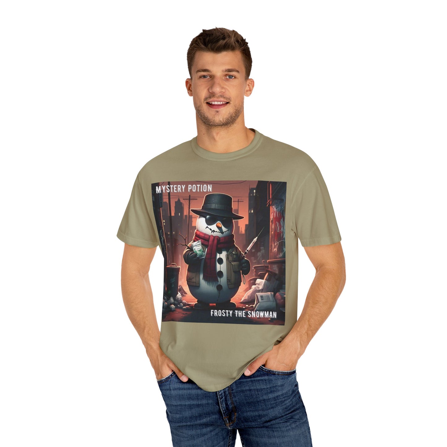 Frosty The Snowman by Mystery Potion, Parody T-Shirt | Unisex Holiday Tee, Winter Decoration, Gift for Christmas, Cozy Casual Style, Fun Snowman Design