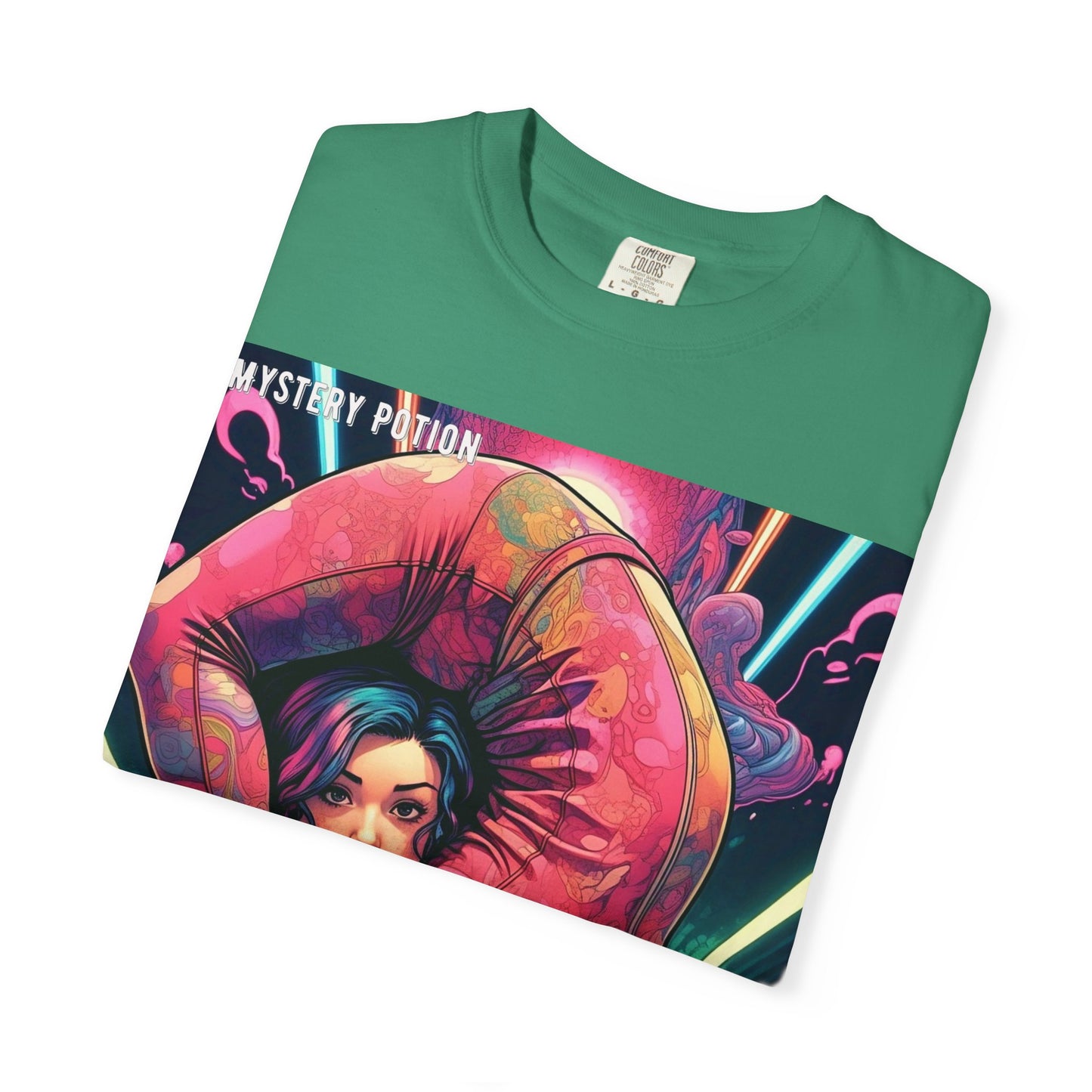 Mystery Potion Extreme Yoga Pose Unisex Garment-Dyed T-shirt, Artistic Tee, Vibrant Graphic Shirt, Unique Gift, Festival Wear, Comfortable Casual Top