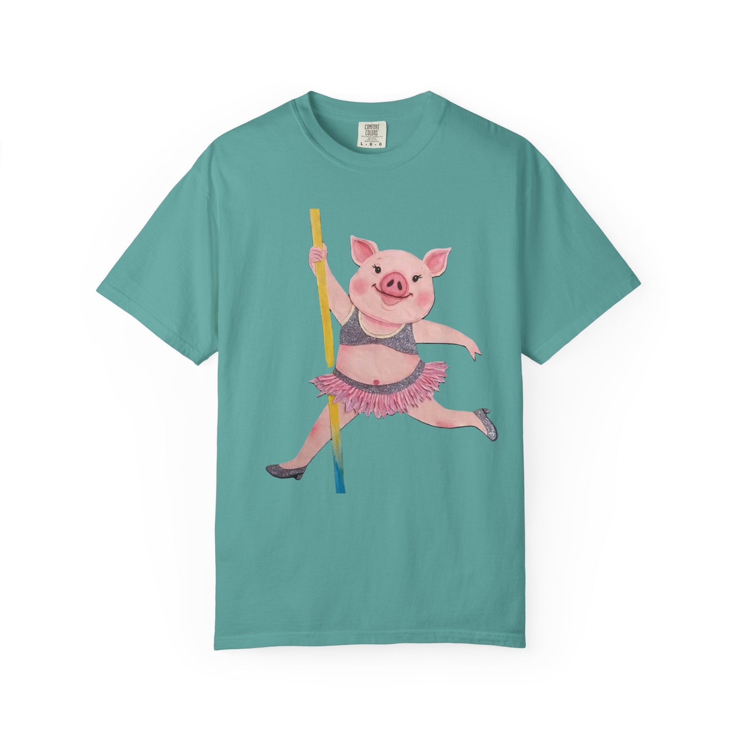 'Playful Pig' T-Shirt, Fun Graphic Tee, Animal Lover Gift, Unique Apparel, Funny T-Shirt, Cute Pig Shirt, Pole-Dancers and Pole Dancing Pig.