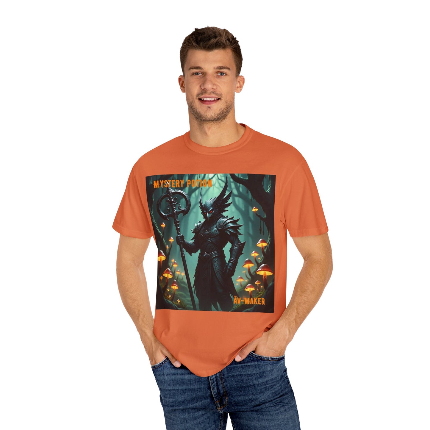 Mystical Āv-Maker Unisex Garment-Dyed T-shirt, Fantasy Apparel, Gift for Gamers, Witchy T-shirt, Mystery Potion Design, Unisex Tee