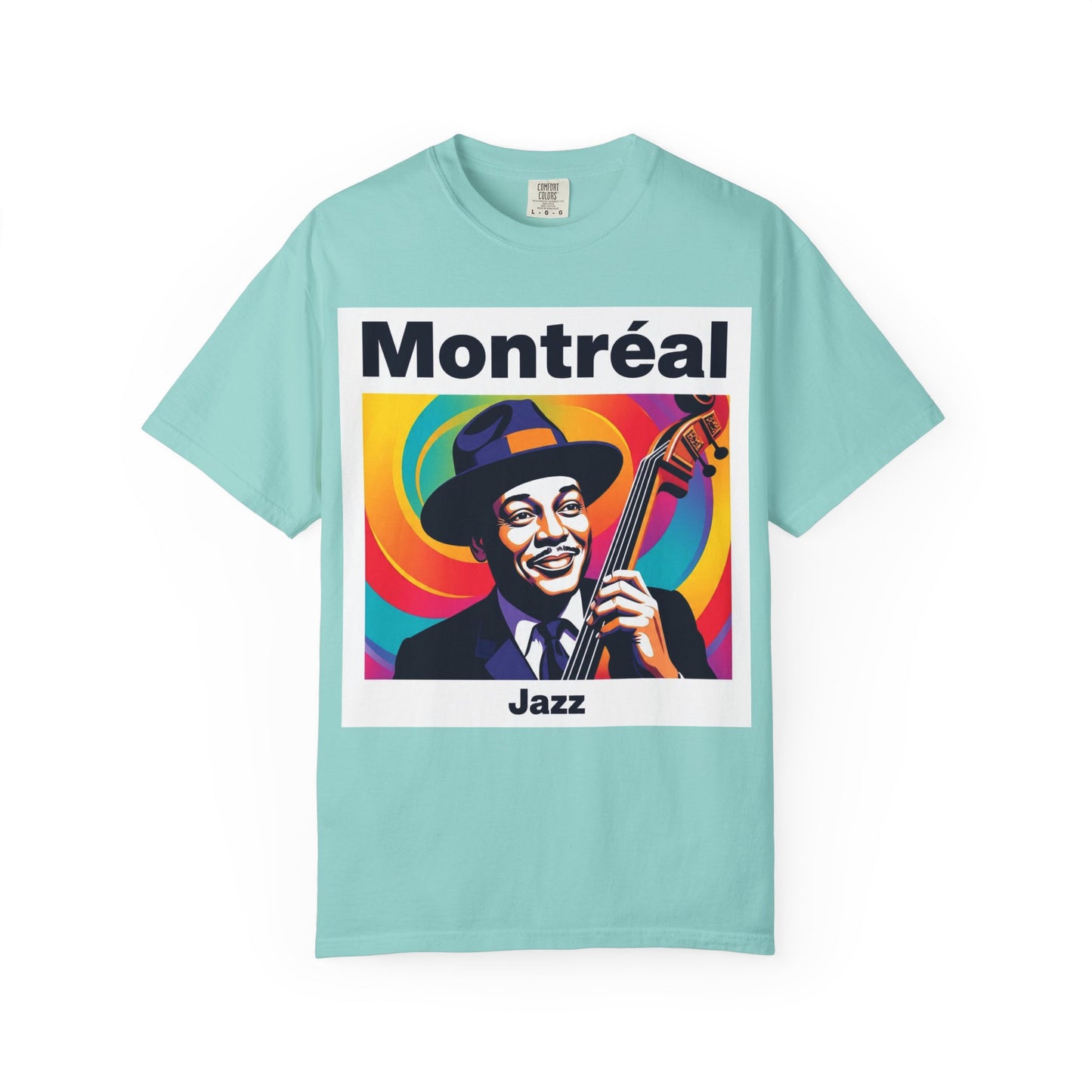 Vibrant Jazz T-Shirt with Montréal Design | Unisex Garment-Dyed Tee for Music Lovers, Concerts, Festivals, Gift Idea, Casual Wear