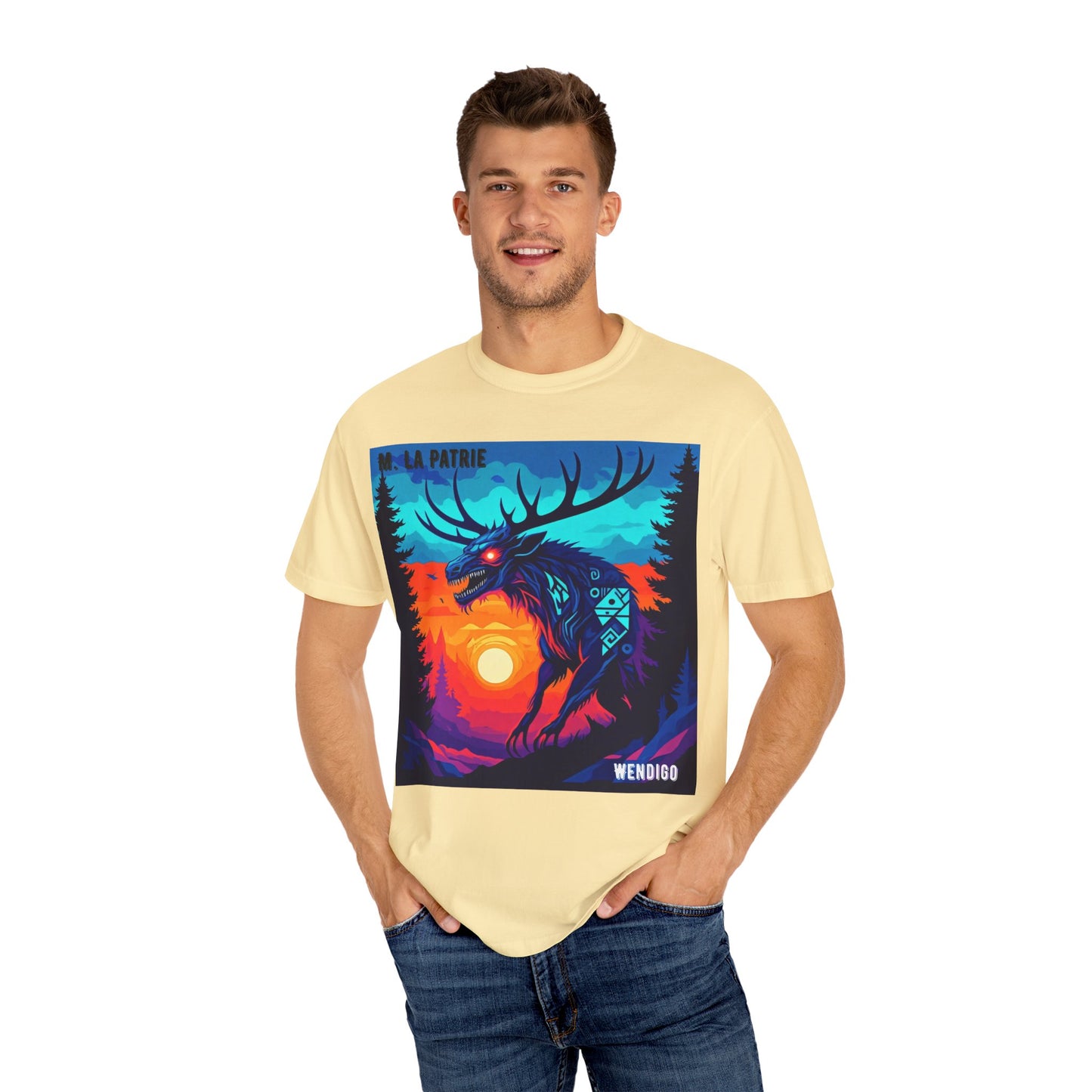 'Wendigo' par M. La Patrie, Vibrant First Nations Style Graphic T-Shirt, Unique Art Tee for Nature Lovers, Gift for Halloween, Cozy Casual Wear, Unisex Shirt