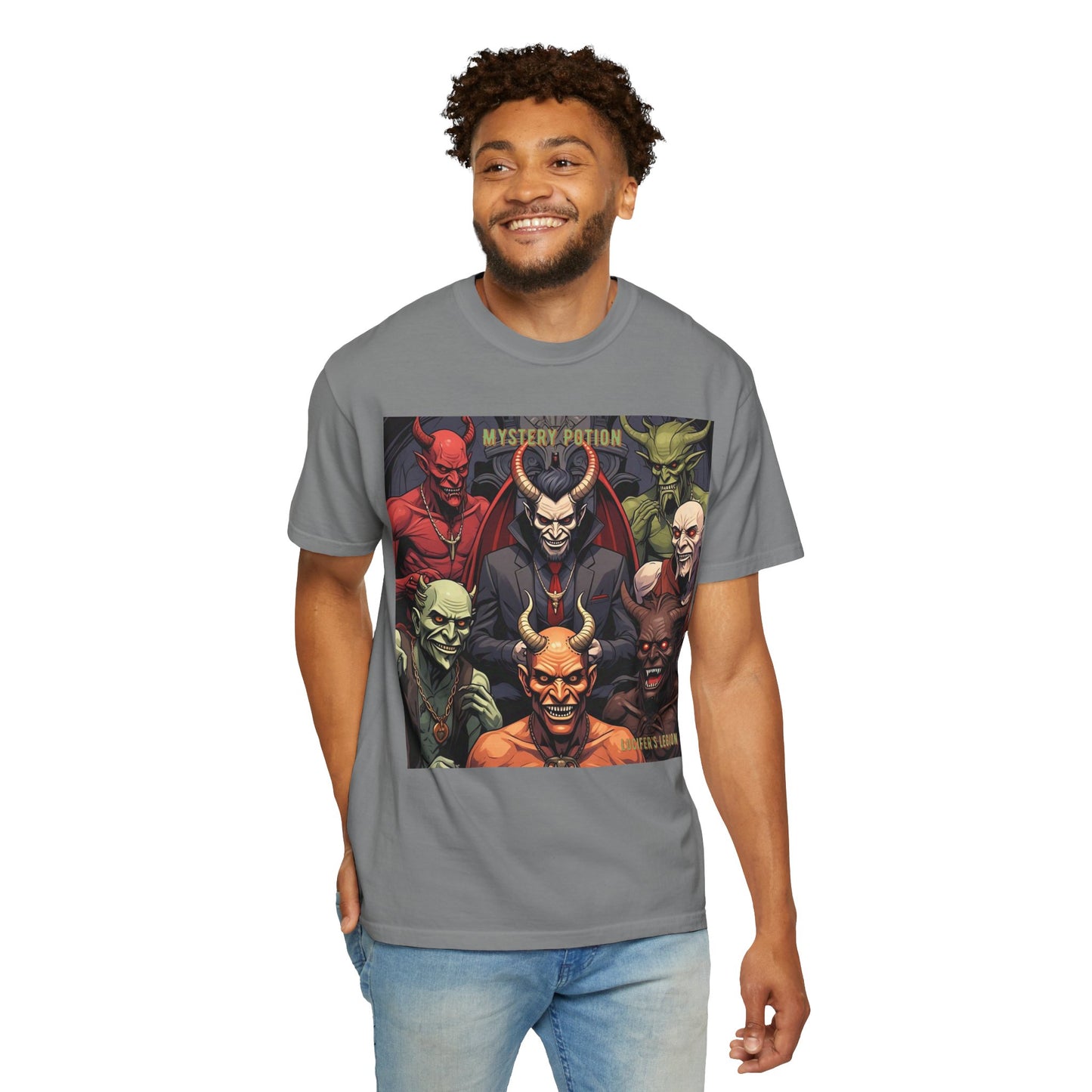 'Lucifer's Legion' by Mystery Potion, Unisex T-Shirt, Devil-Inspired Tee, Halloween Shirt, Comic Book Merch, Gift for Fans