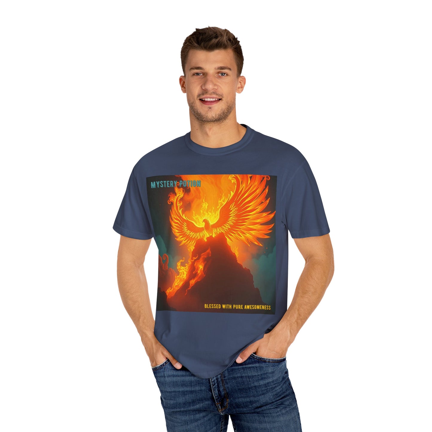 'Blessed With Pure Awesomeness' Mystery Phoenix Graphic Unisex T-shirt, Cool Casual Wear, Unique Gift for Nature Lovers, Birthday, Summer Event, Spiritual Design