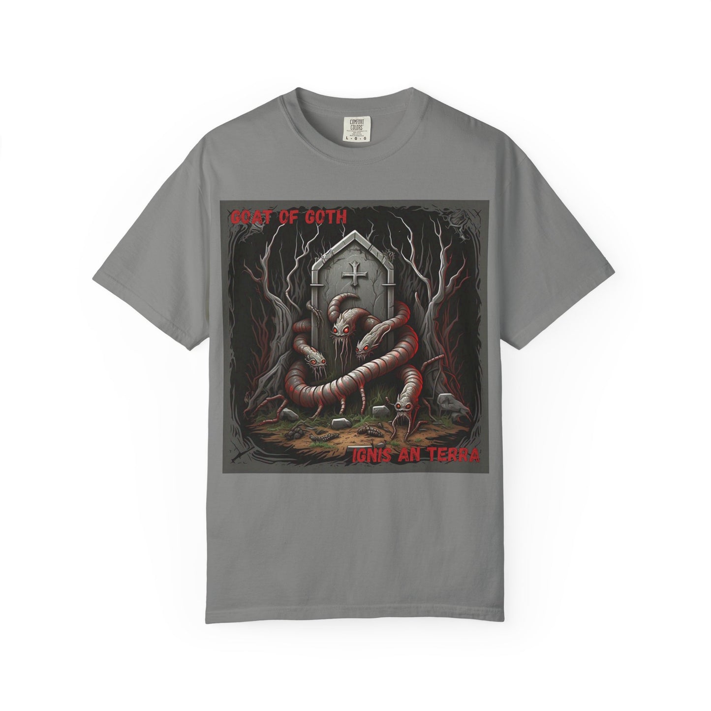 'Ignis An Terra' by GOAT of Goth, Gothic Graphic T-Shirt, Dark Aesthetic Tee, Unisex Halloween Shirt, Unique Gift for Horror Lovers, Casual Everyday Wear
