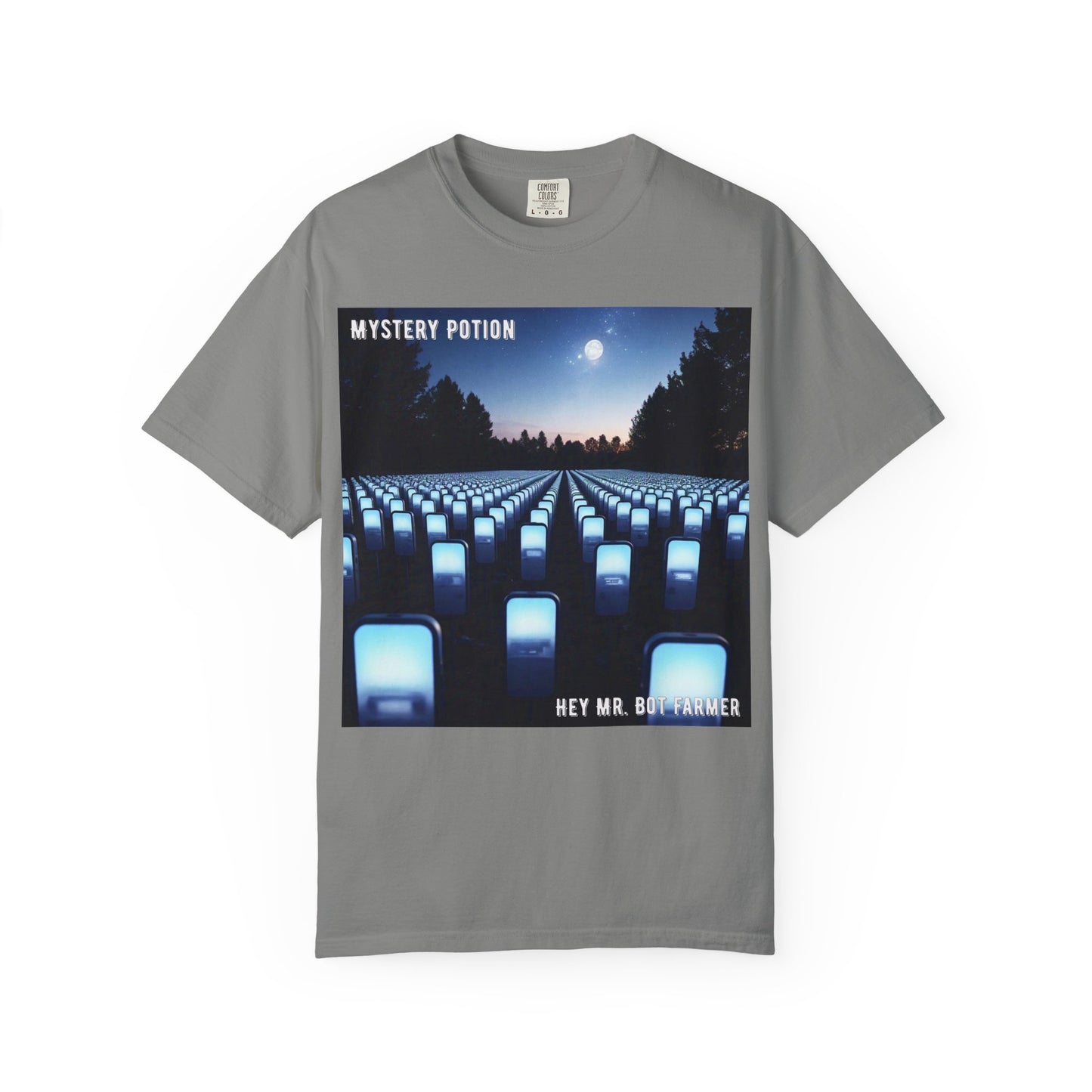 Mystery Potion "Hey Mr. Bot Farmer" Graphic T-Shirt, Unisex Vintage Tee, Perfect for Music Festivals, Casual Wear, Gifts for Him/Her