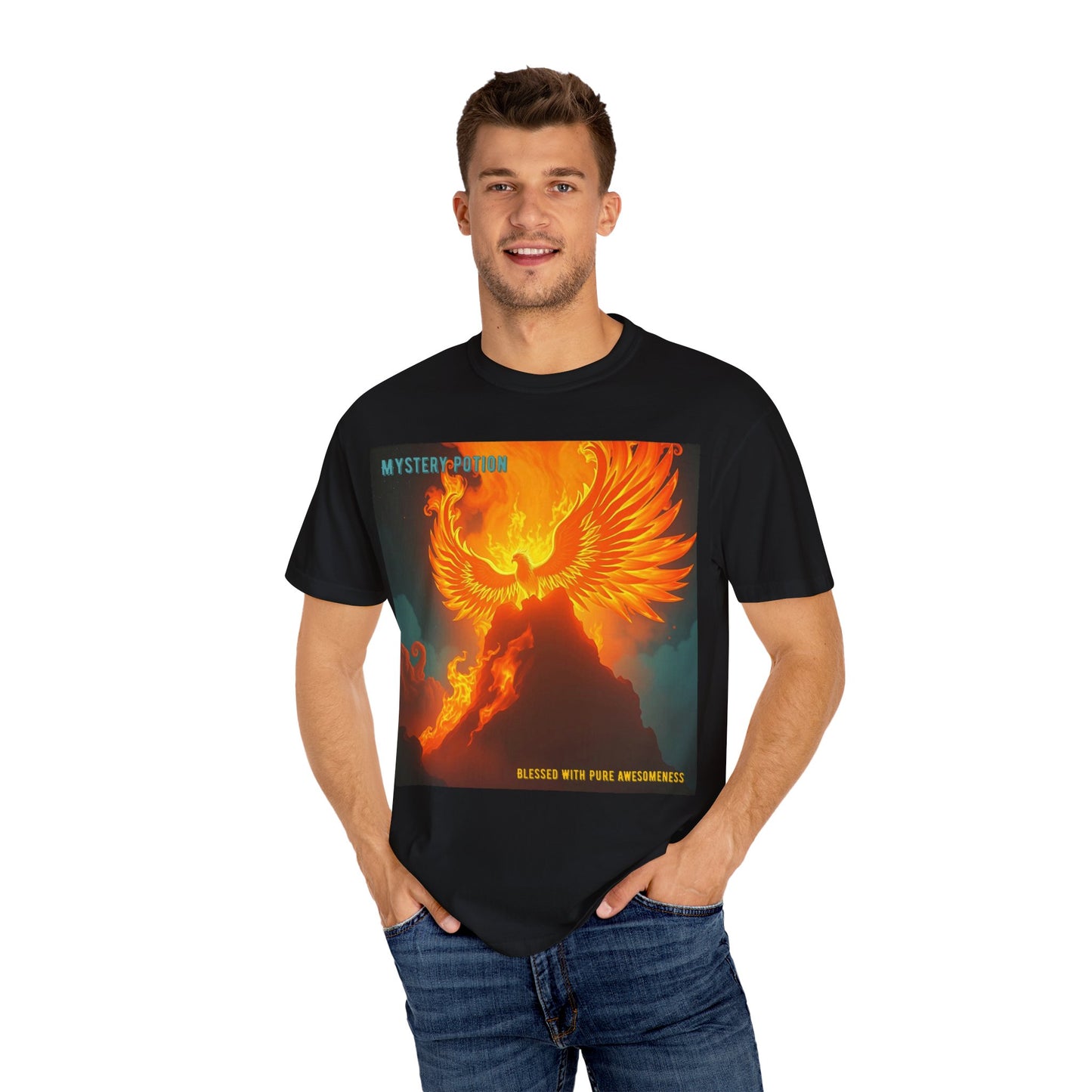 'Blessed With Pure Awesomeness' Mystery Phoenix Graphic Unisex T-shirt, Cool Casual Wear, Unique Gift for Nature Lovers, Birthday, Summer Event, Spiritual Design