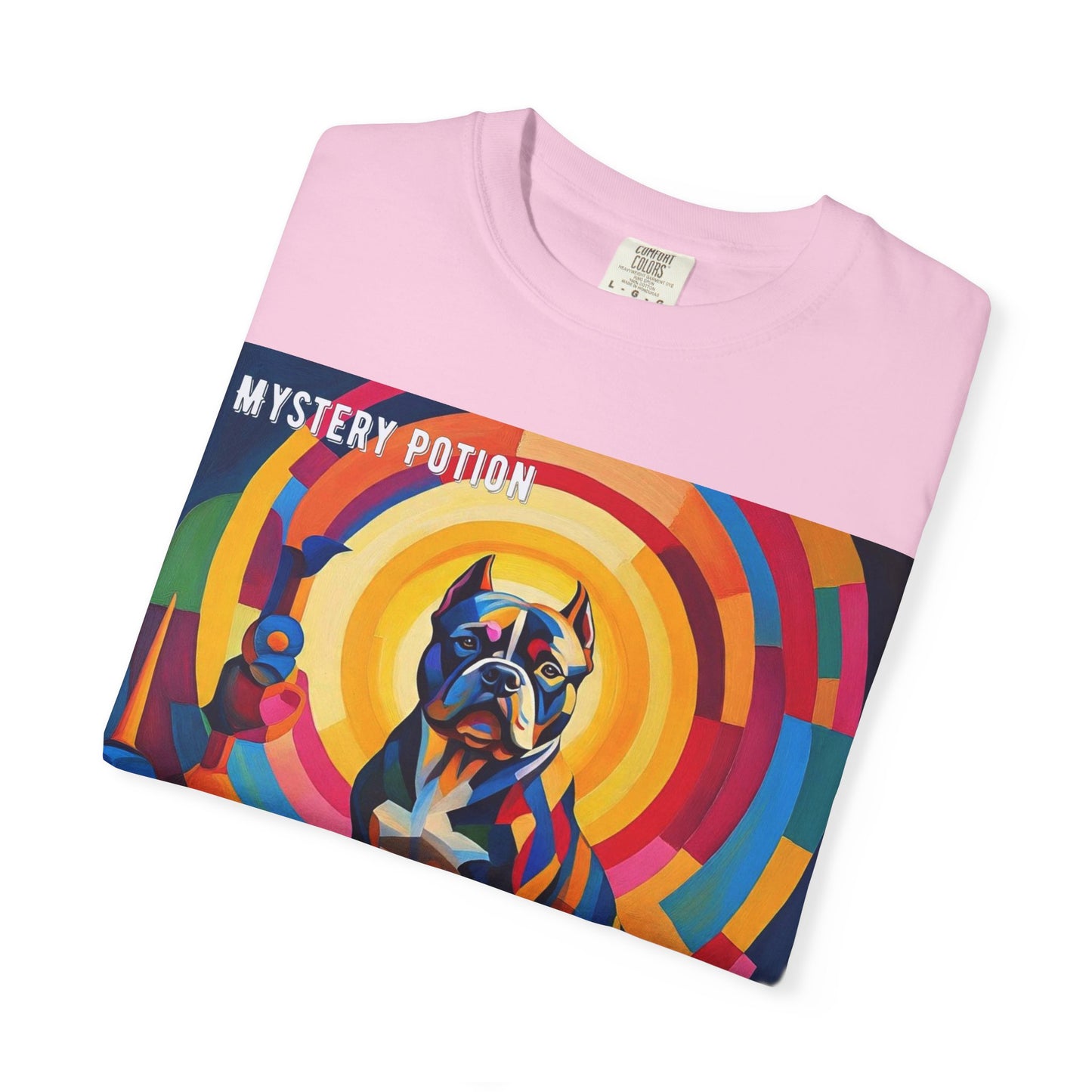 'My Bully Is A Saint' by Mystery Potion Colorful Dog Art T-shirt, Unisex Graphic Tee by Mystery Potion, Perfect for Pet Lovers, Comfy Casual Wear, Great Gift for Dog Lovers
