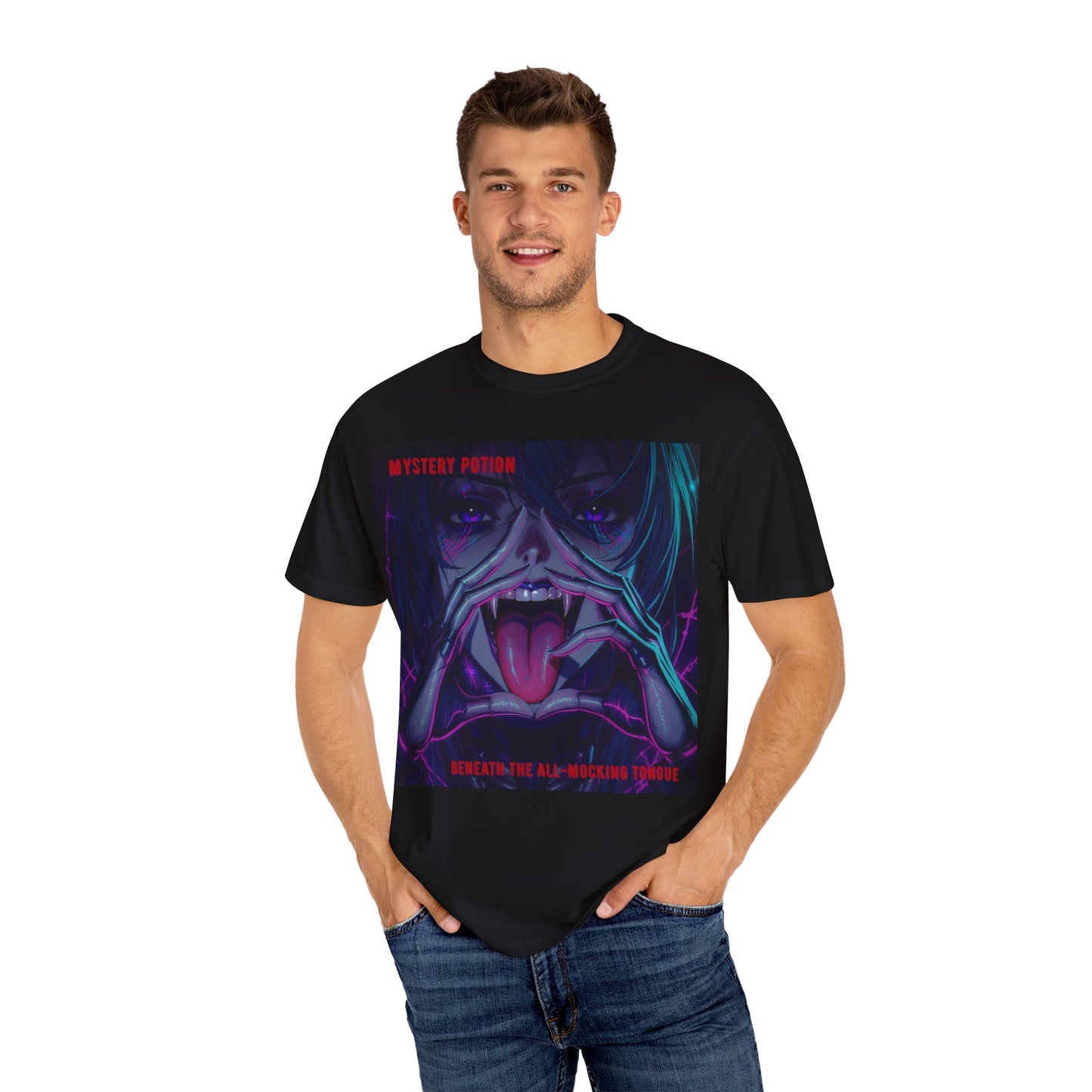 'Beneath The All-Mocking Tongue' by Mystery Potion Unisex Garment-Dyed T-shirt