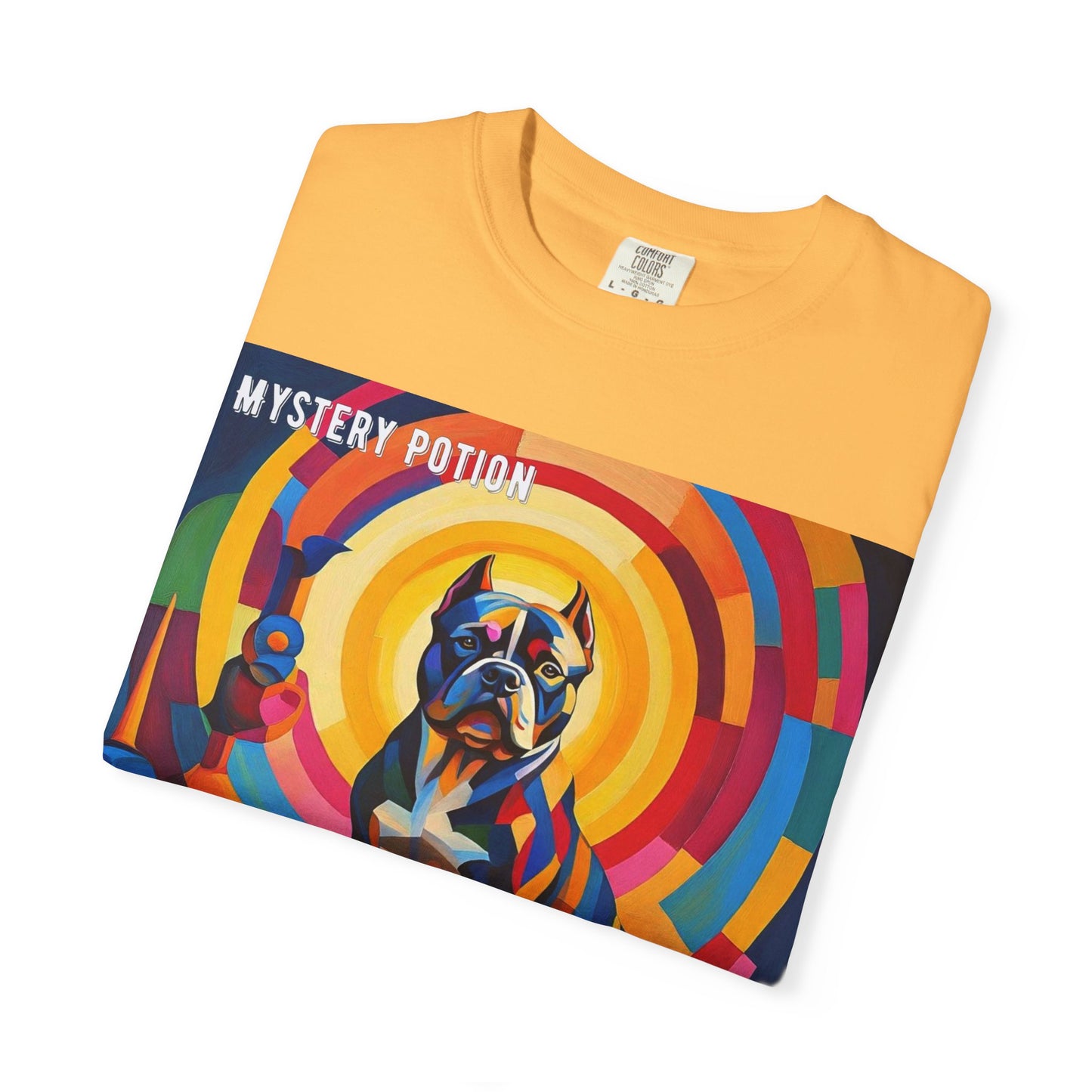 'My Bully Is A Saint' by Mystery Potion Colorful Dog Art T-shirt, Unisex Graphic Tee by Mystery Potion, Perfect for Pet Lovers, Comfy Casual Wear, Great Gift for Dog Lovers