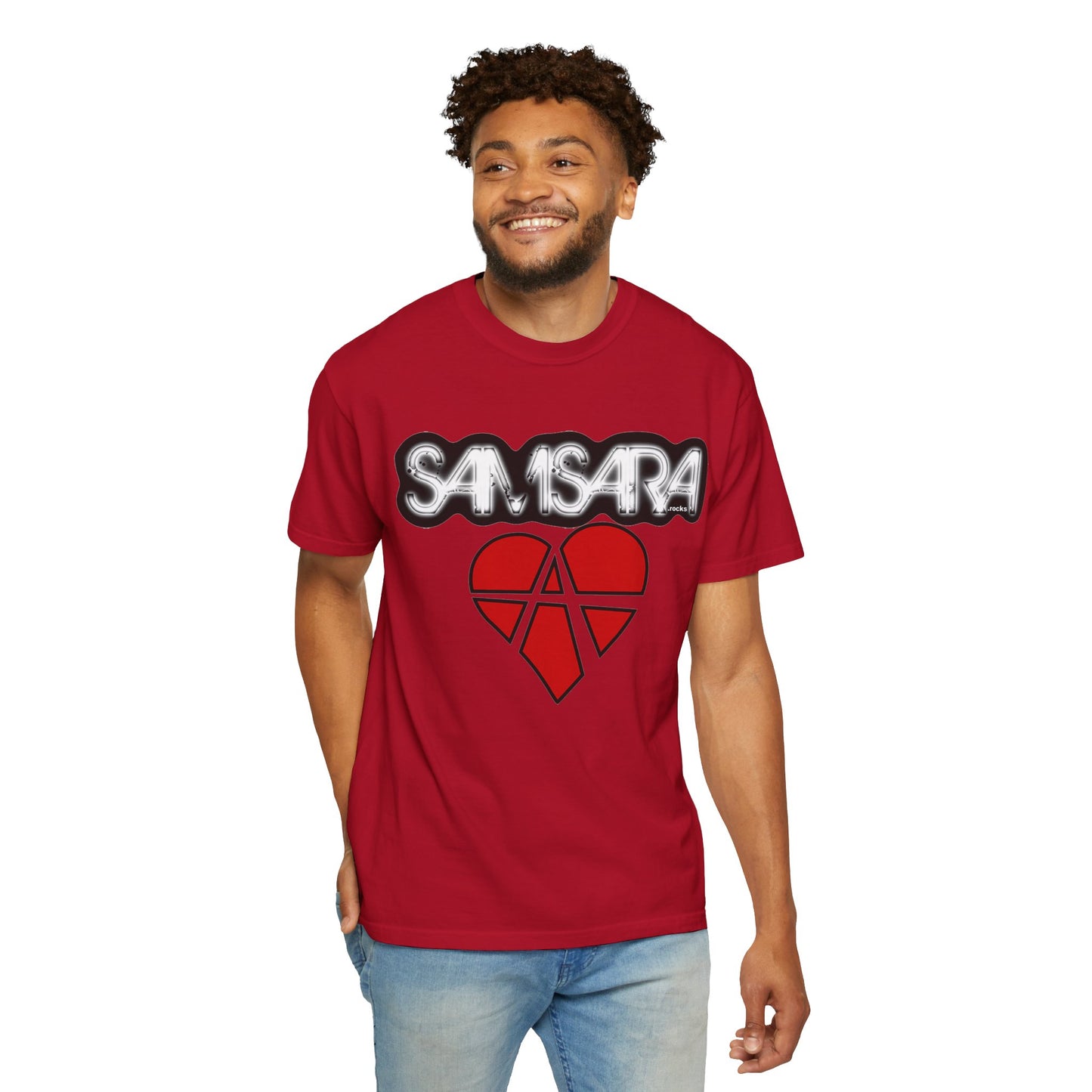 'Samsara Rocks' Logo, Love and Anarchy Graphic Tee | Unisex Garment-Dyed T-Shirt, Casual Fashion, Heart Design, Streetwear, Gift for Him/Her