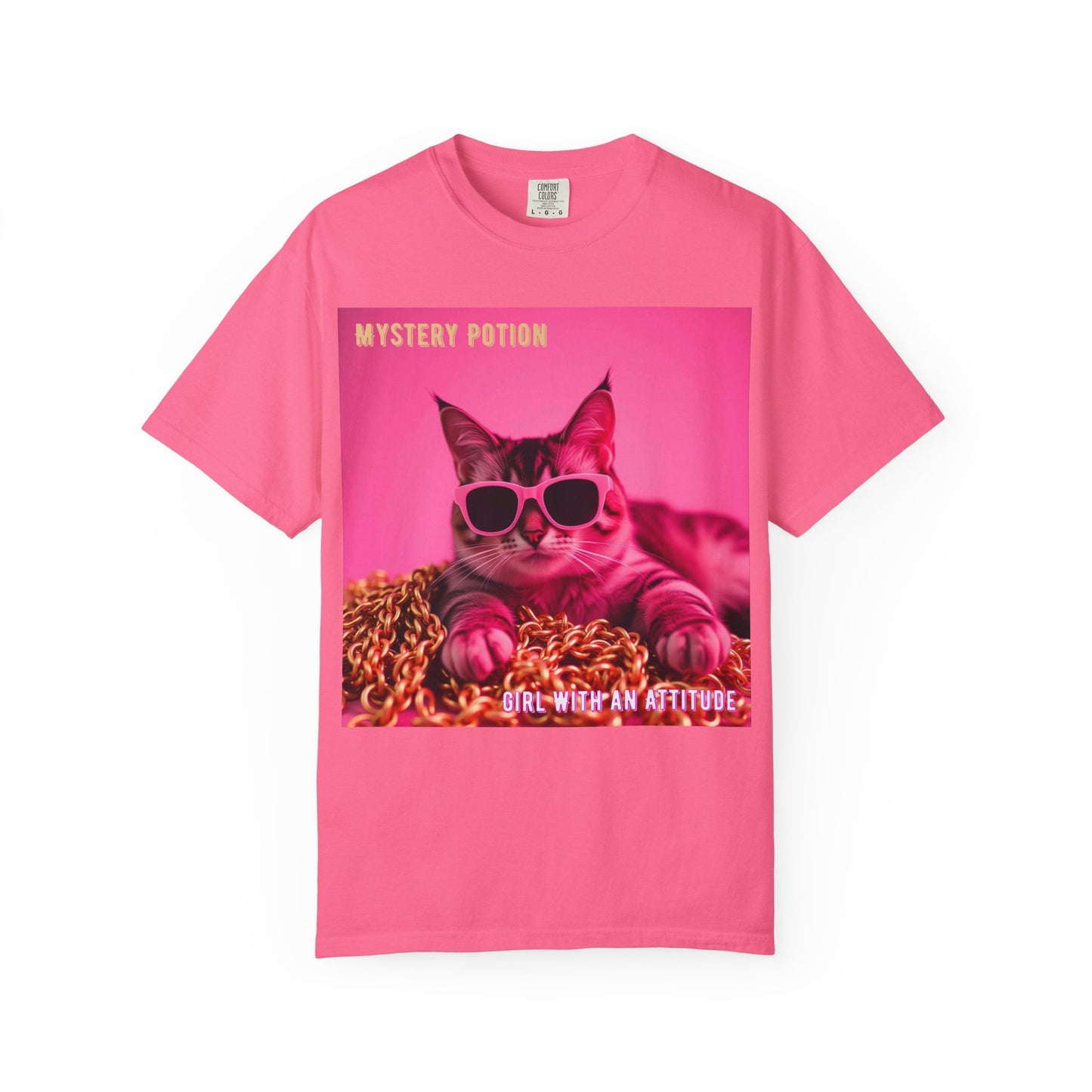 'Girl With An Attitude' by Mystery Potion, Cool Cat T-shirt, Fun Cat Tee, Gift for Cat Lovers, Casual Wear, Unique Fashion Statement, Attitude T-shirt