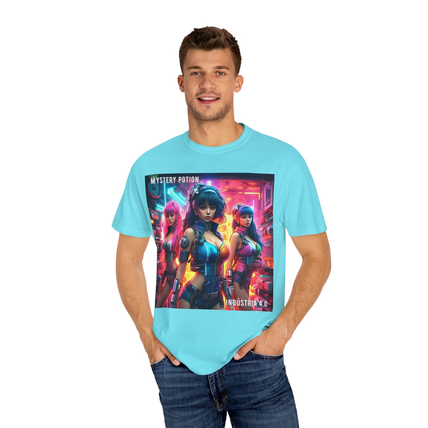 'Indústria 4.0' by Mystery Potion Unisex Garment-Dyed T-shirt, Cyberpunk T-shirt, Gamer Apparel, Unique Graphic Tee, Gift for Fans