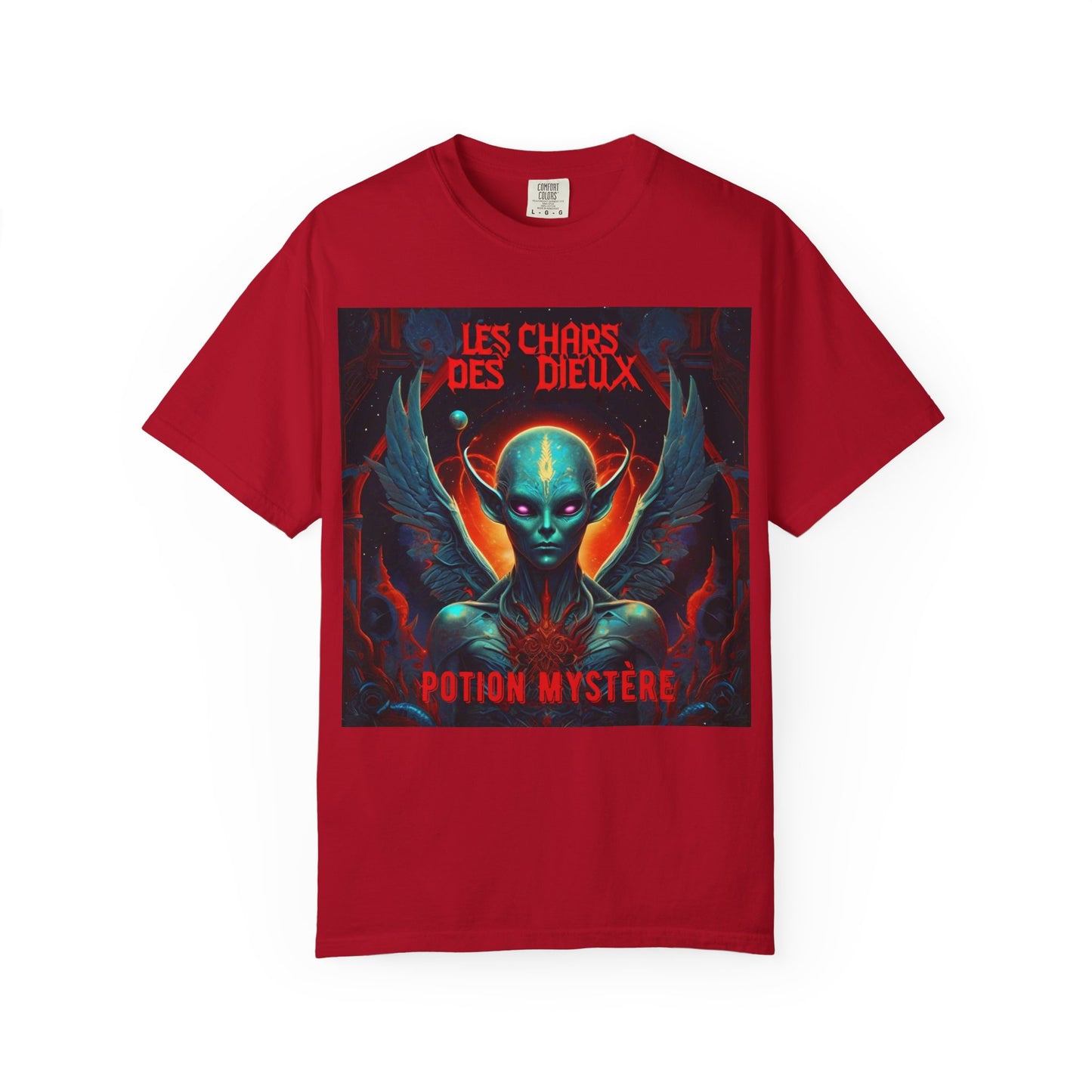 'Les Chars des Dieux' par Potion Mystère, Mystical Alien Graphic T-Shirt | Unisex Tee for Sci-Fi Lovers, Unique Gift for Halloween, Cosmic Vibes, Statement Shirt, Trendy Fashion