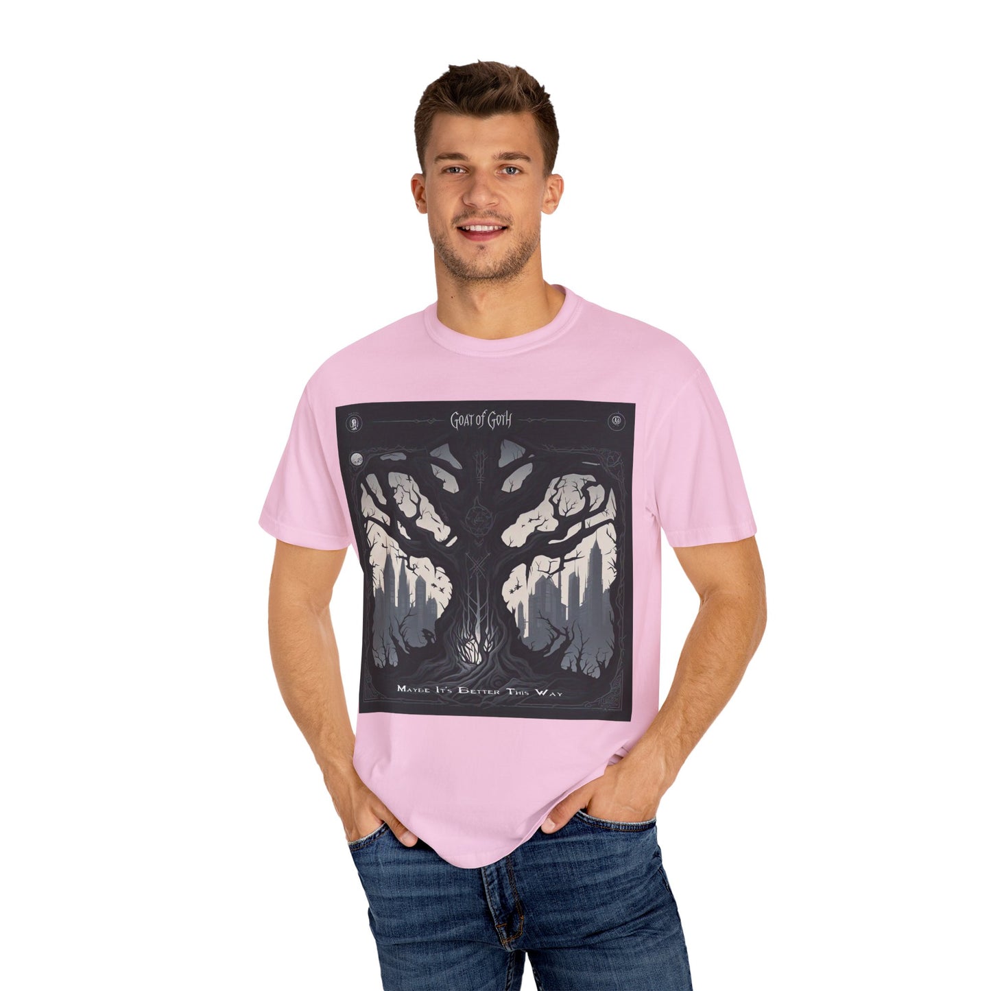 Gothic Tree T-Shirt, GOAT of Goth Unisex Cotton Tee for Nature Lovers, Unique Graphic Tee, Perfect for Festivals, Gift for Adventurers, Eco-Friendly Wear