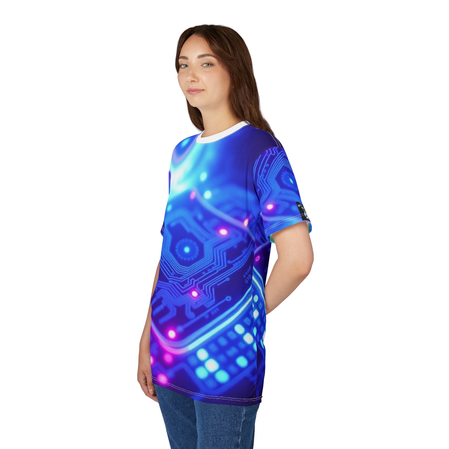 'Genesis' by Mystery Potion Vibrant Tech-Inspired Unisex Tee, AOP Graphic T-Shirt, Unique Cyberpunk Shirt, Trendy Gamer Apparel, Digital Art Fashion Shirt
