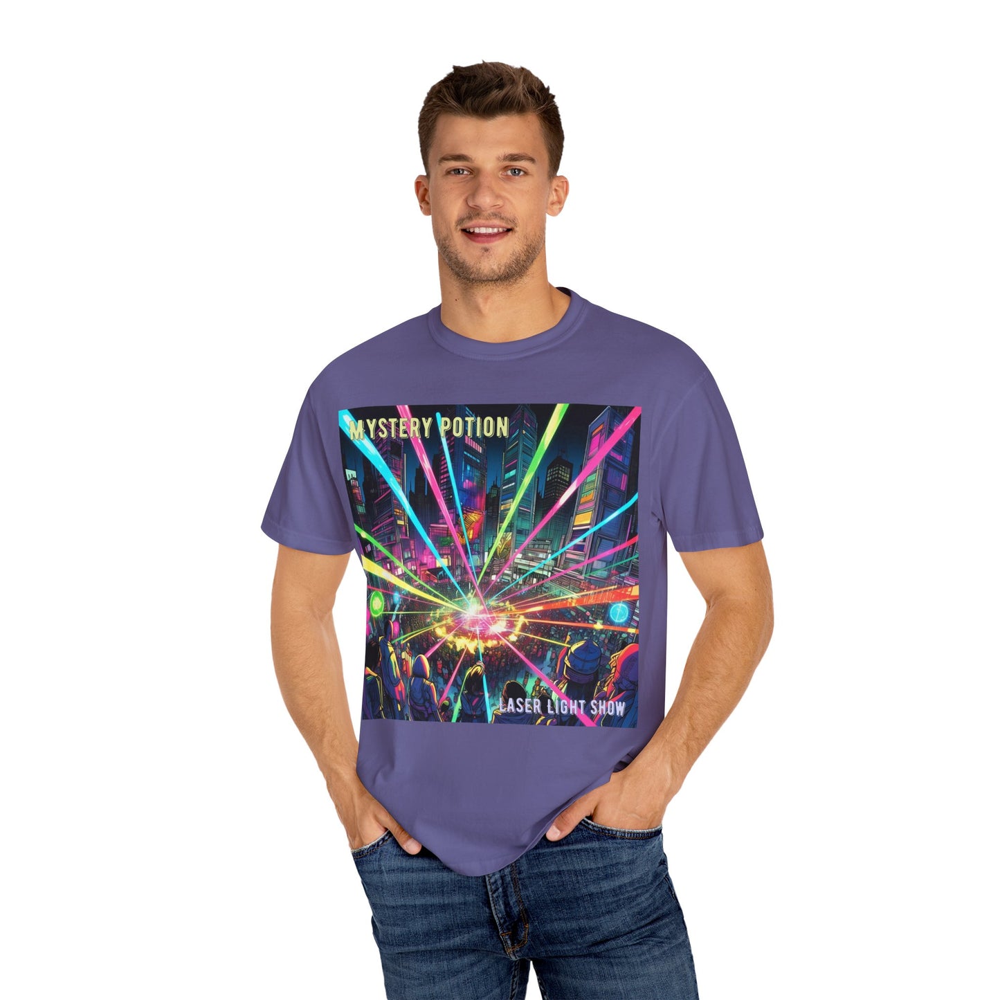 Mystery Potion Laser Light Show Tee, Unisex Graphic T-Shirt, Festival Wear, Concert Shirt, Party Outfit, Colorful Apparel