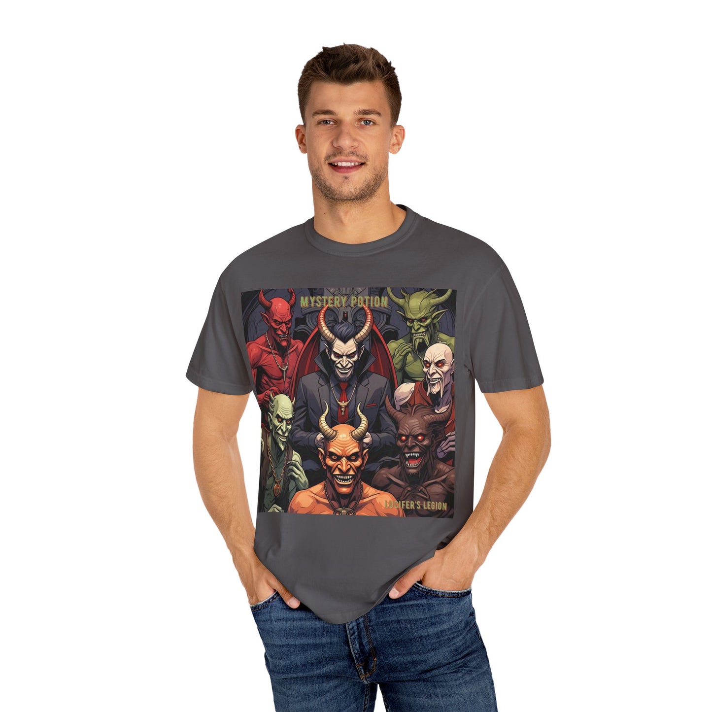 'Lucifer's Legion' by Mystery Potion, Unisex T-Shirt, Devil-Inspired Tee, Halloween Shirt, Comic Book Merch, Gift for Fans
