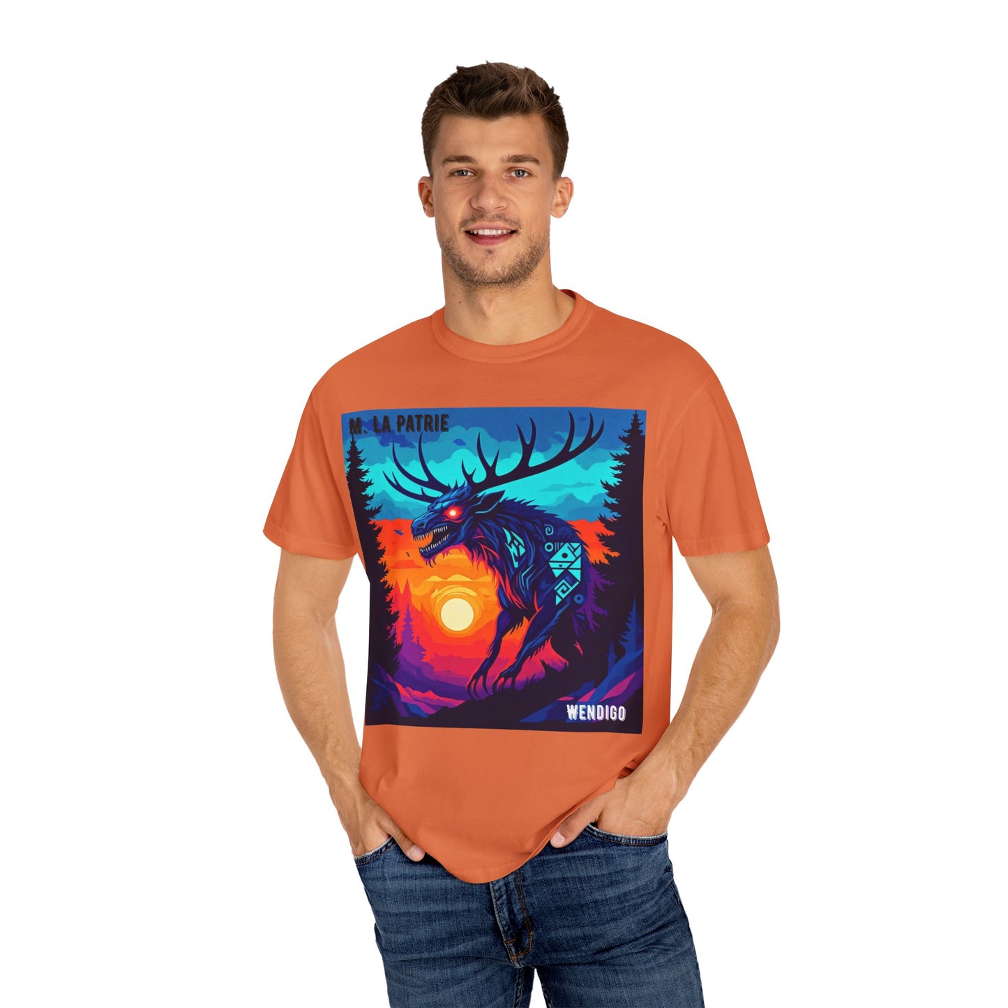 'Wendigo' par M. La Patrie, Vibrant First Nations Style Graphic T-Shirt, Unique Art Tee for Nature Lovers, Gift for Halloween, Cozy Casual Wear, Unisex Shirt
